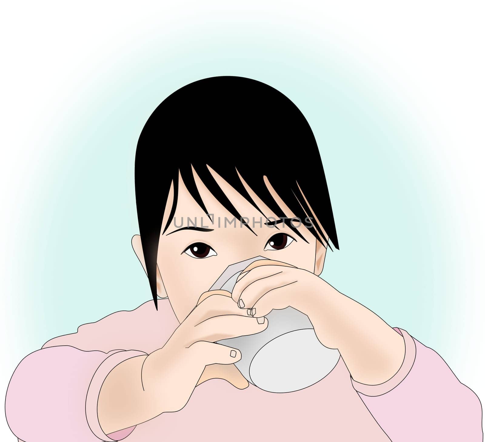 A little girl     drinking from a cup.