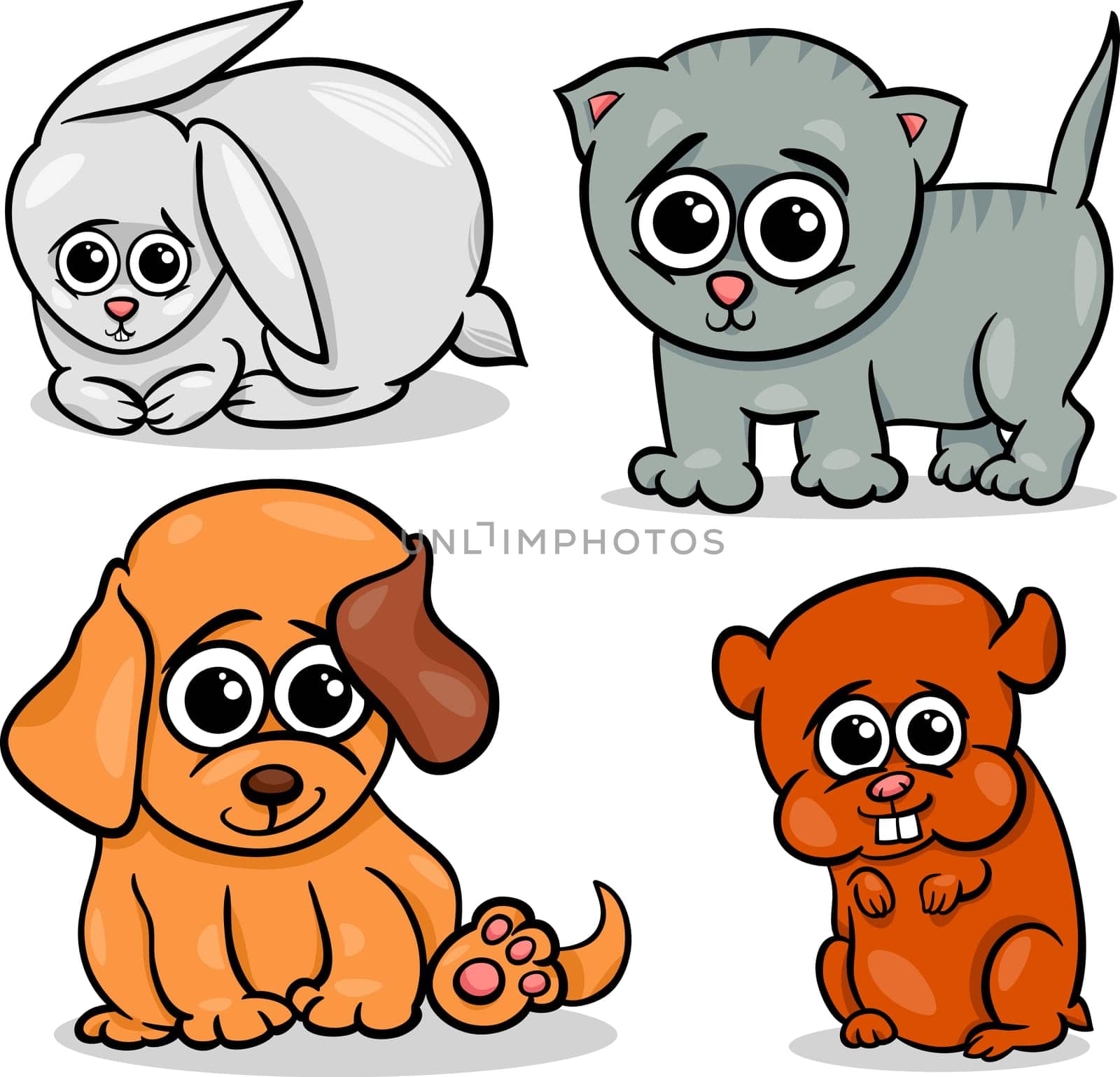 Cartoon Illustration of Cute Little Baby Pets Animals Set