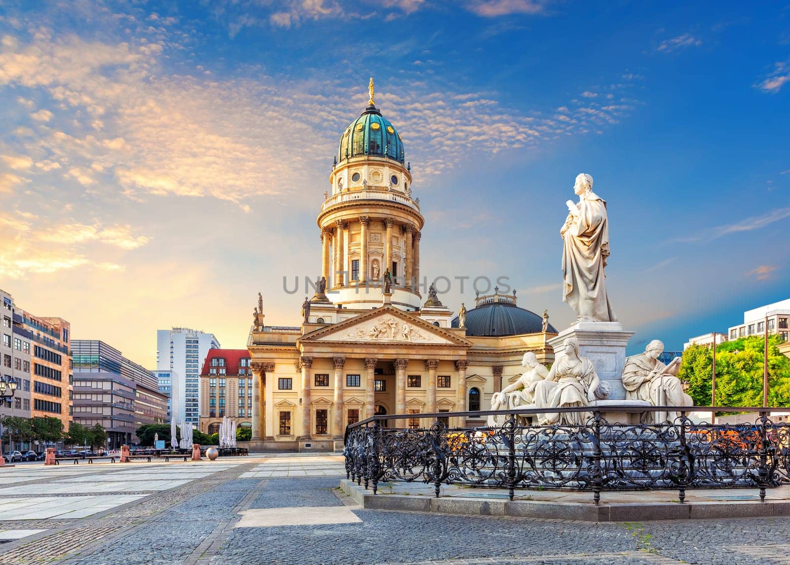 The French Reformed Church and the Schiller Monument, Berlin, Germany.