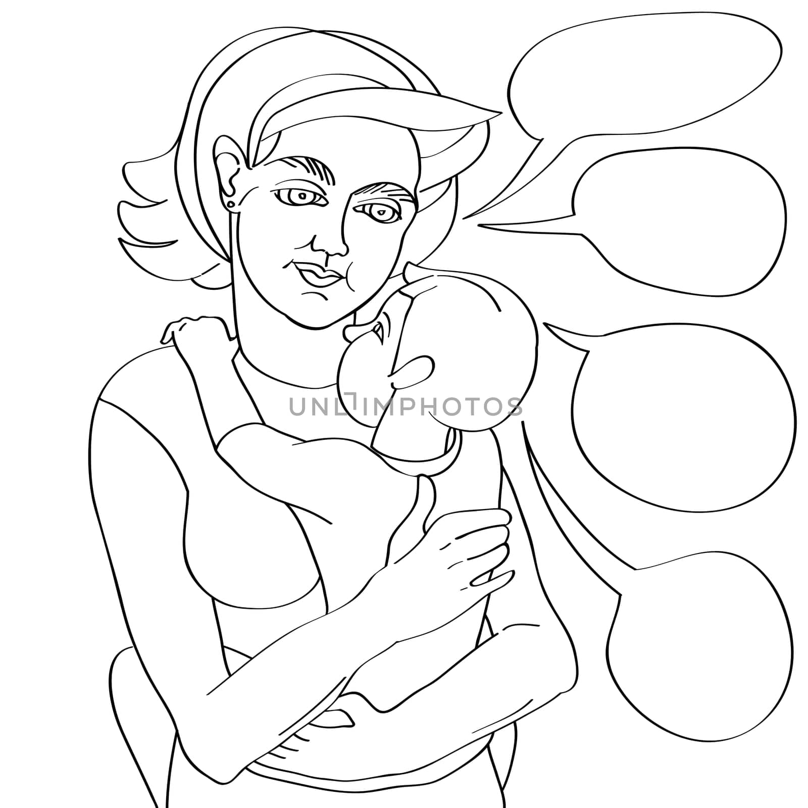 Mother and child composition, doodle illustration over white