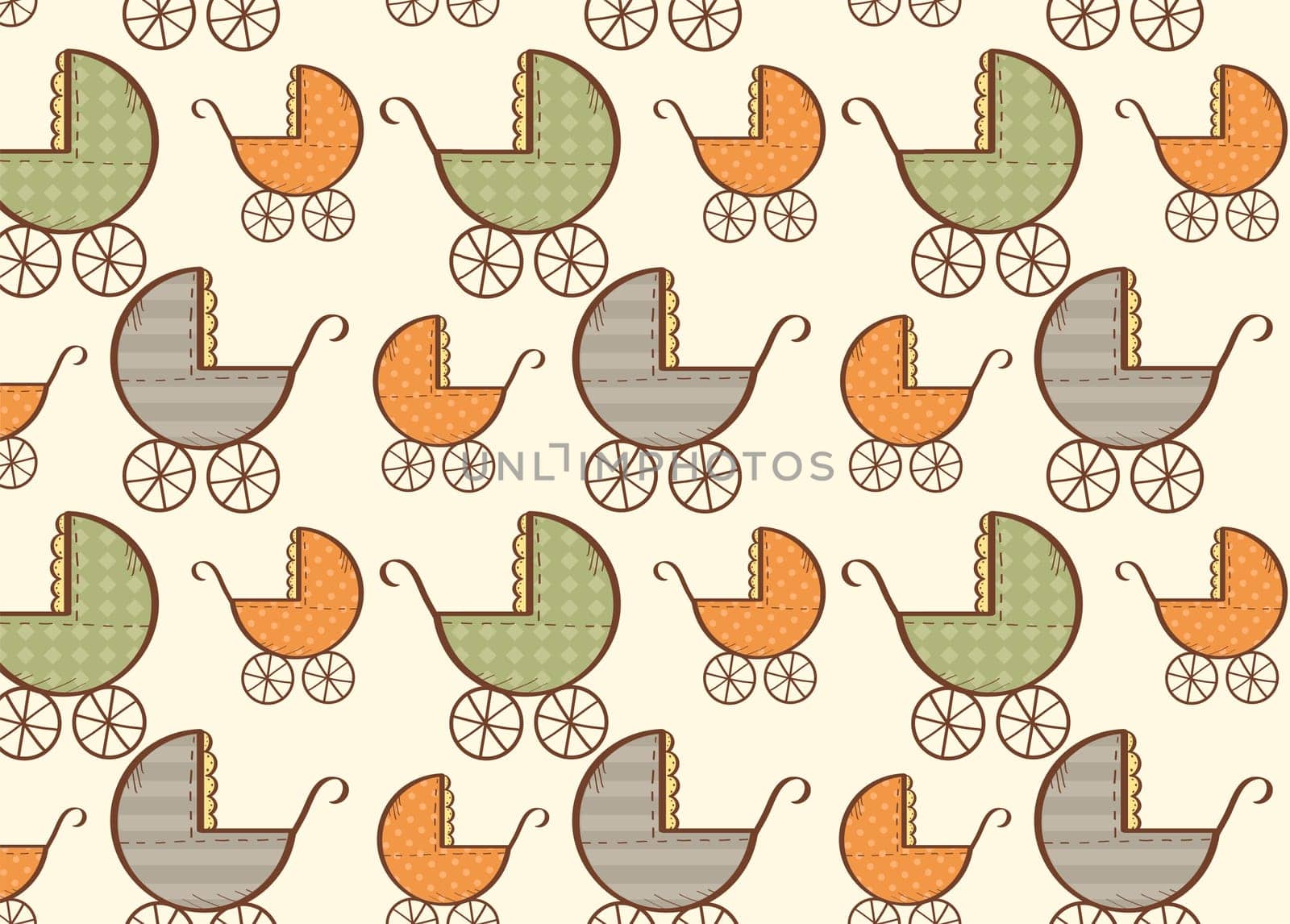 Hand drawn baby carriage pattern, vector illustration