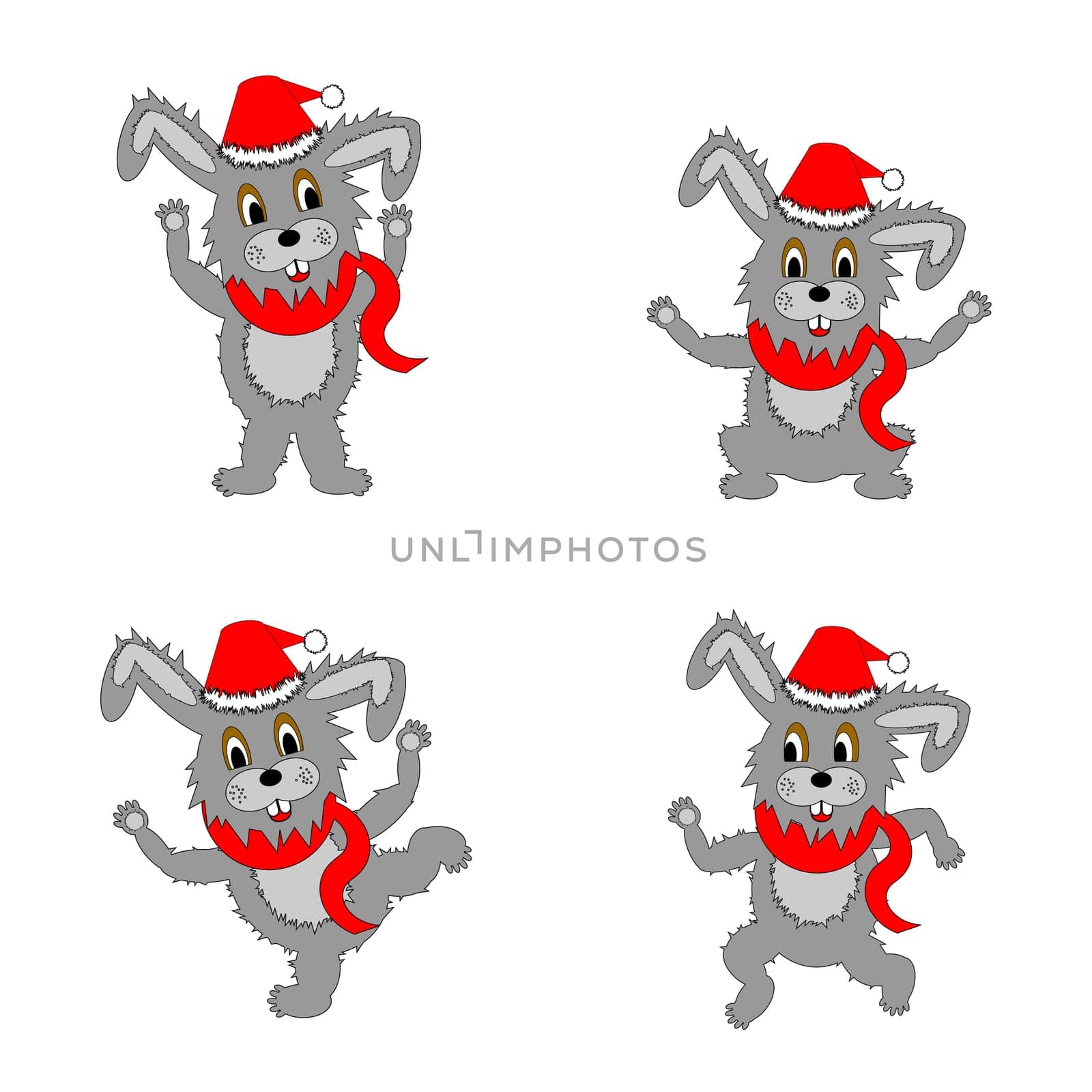 Funny christmas hares on a white background. Vector art