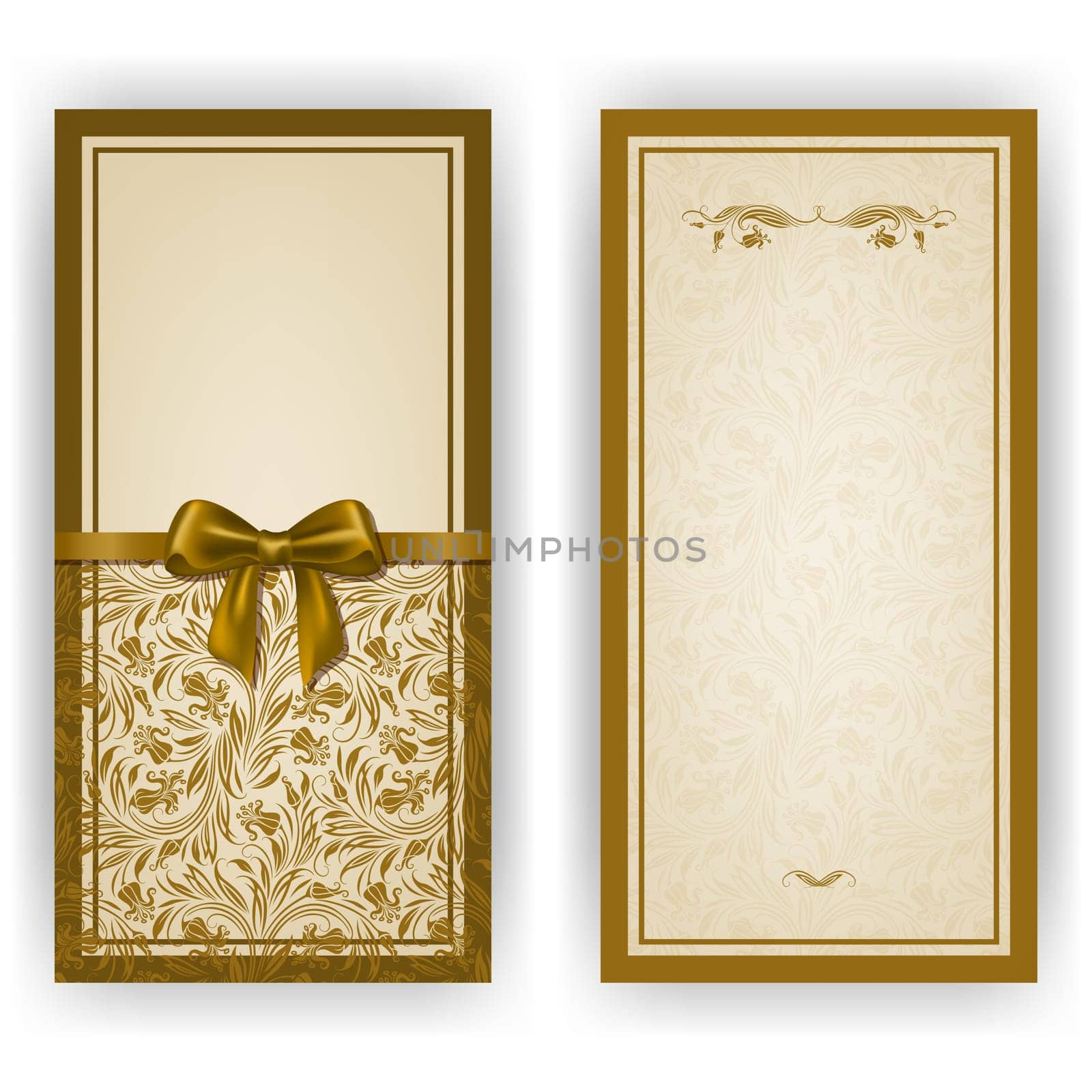 Elegant template luxury invitation, card with lace ornament, bow, place for text. Floral elements, ornate background. Vector illustration EPS 10.