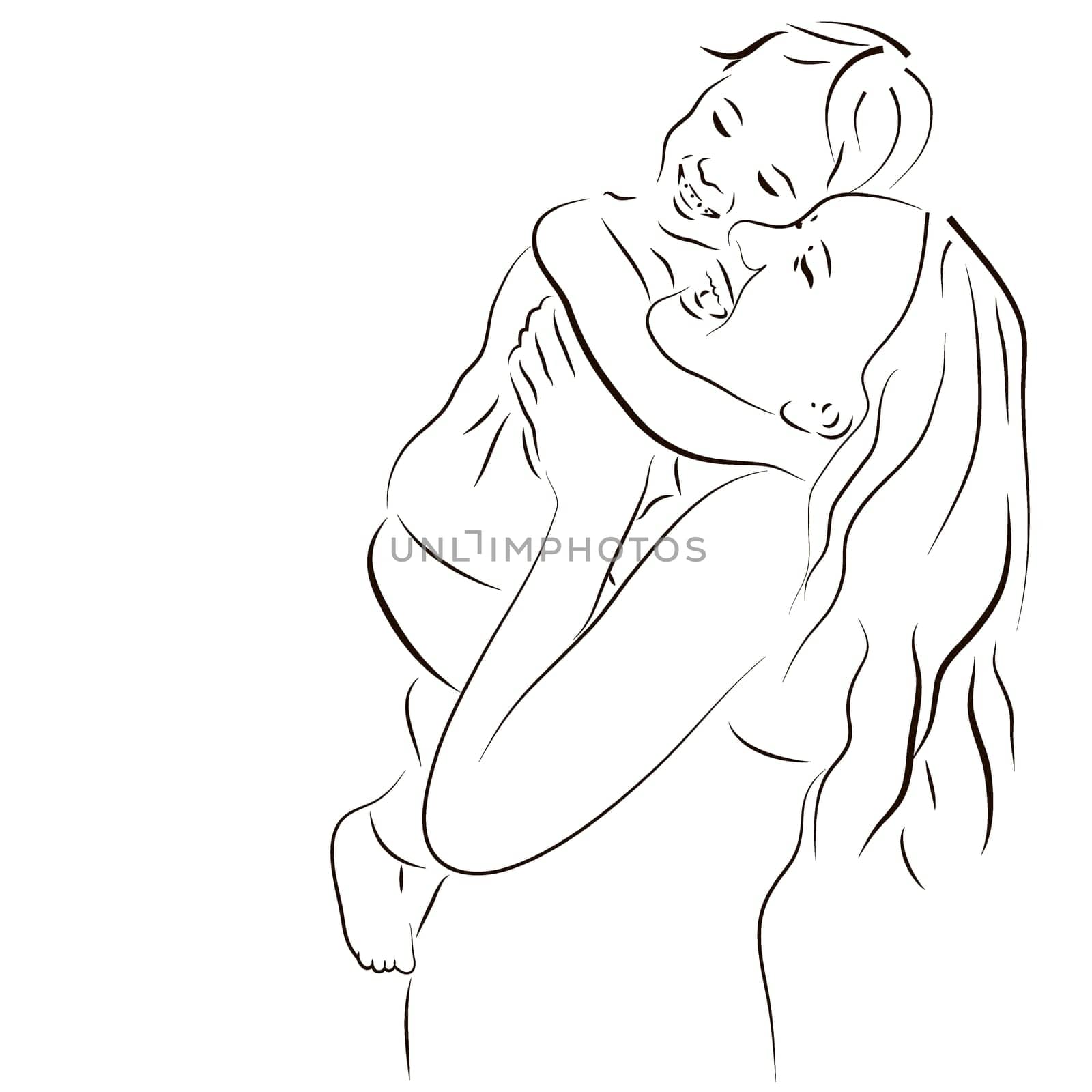 Hand drawn silhouette of mother and a baby