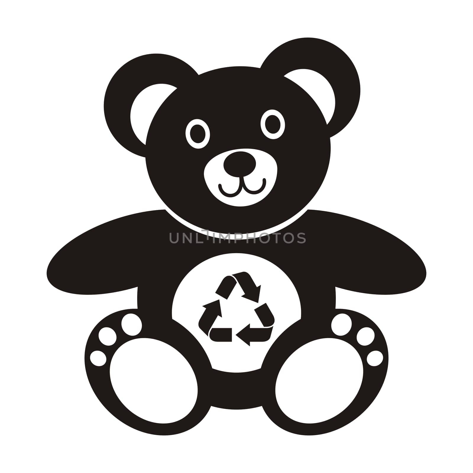 Cute black teddy bear icon with recycling symbol on a white background