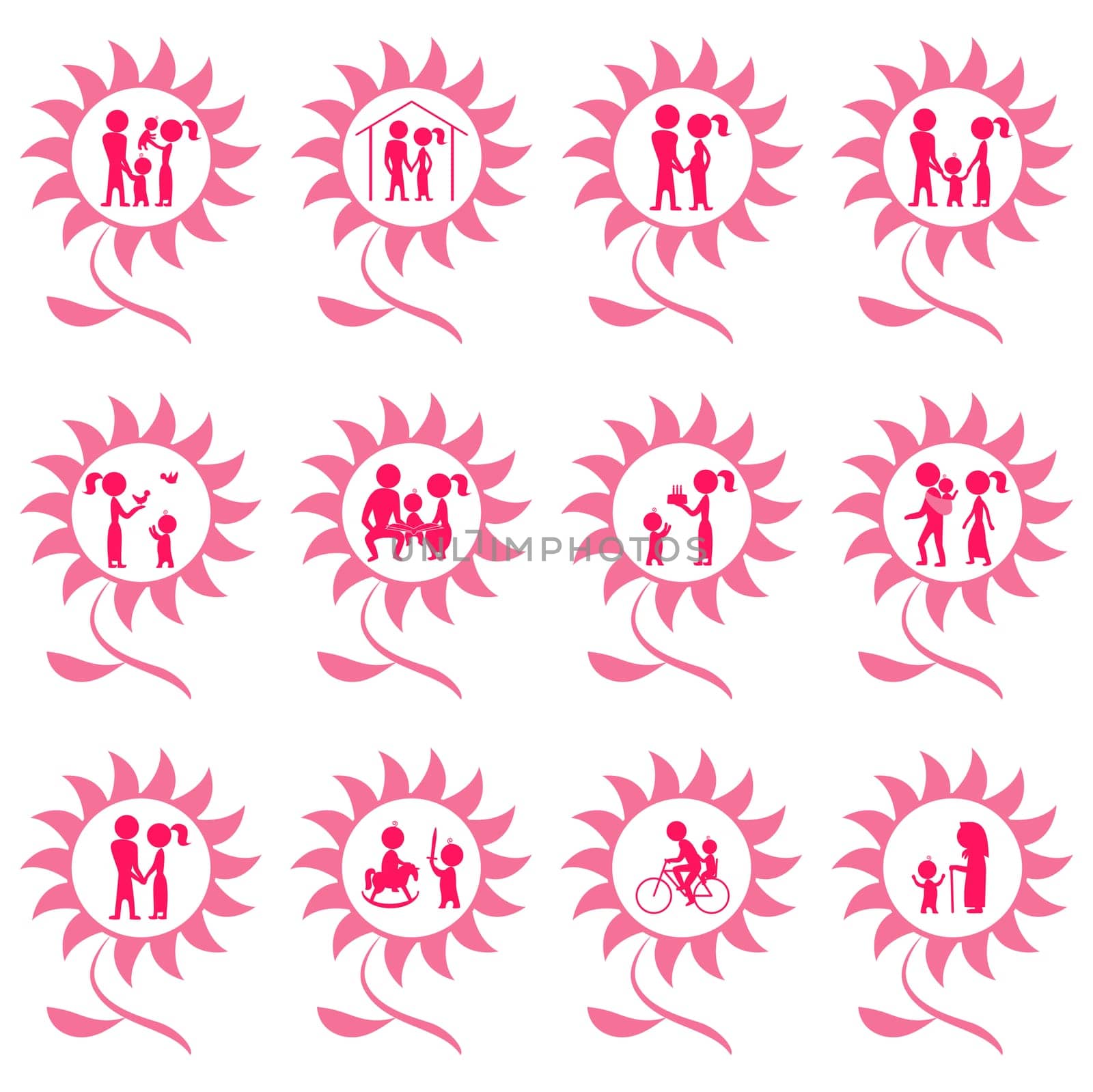 Icons of the family in the pink flowers