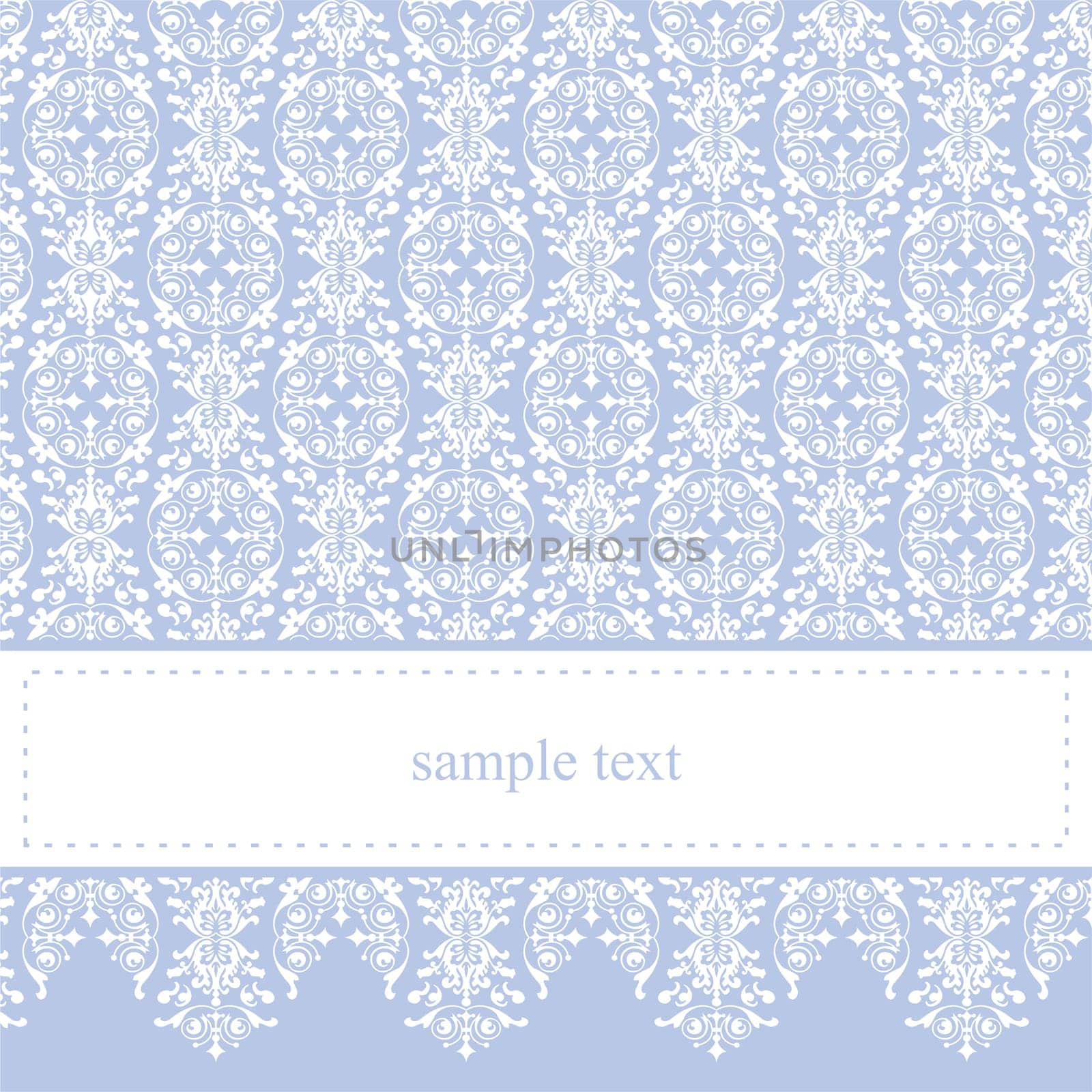 Vector card or invitation - classic and elegant with sweet blue background and white ornament lace. For party, birthday, baby shower or wedding. White space to put your own text message.