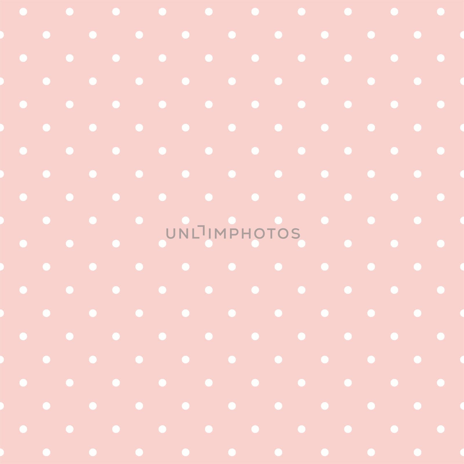 Seamless vector pattern with white polka dots on a cute, pastel baby pink background. For cards, invitations, wedding or baby shower albums, backgrounds, arts and scrapbooks.