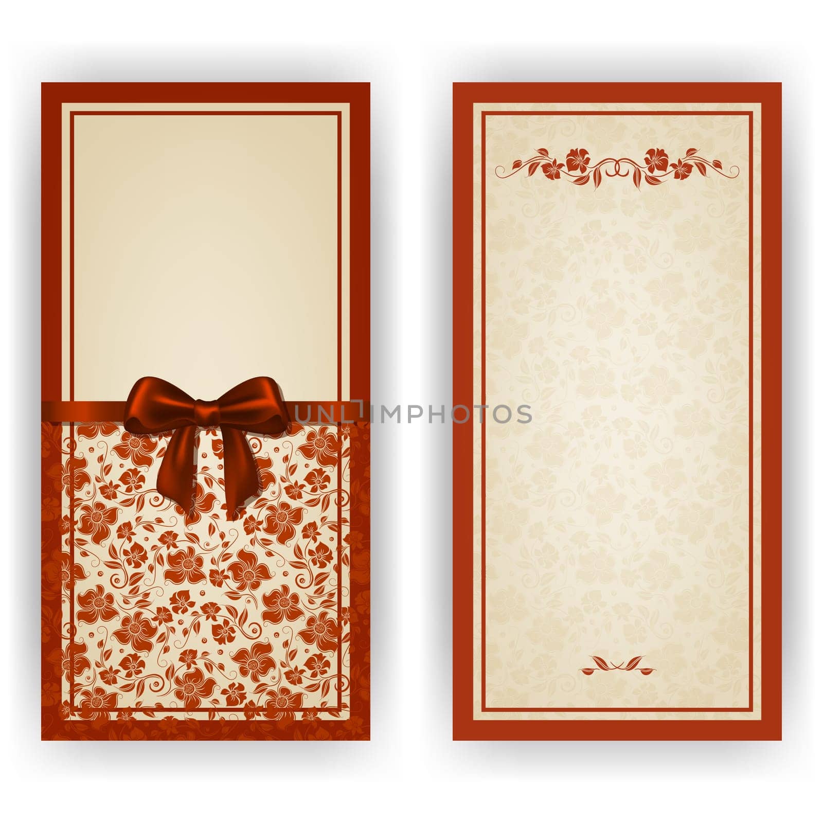 Elegant template luxury invitation, card with lace ornament, bow, place for text. Floral elements, ornate background. Vector illustration EPS 10.