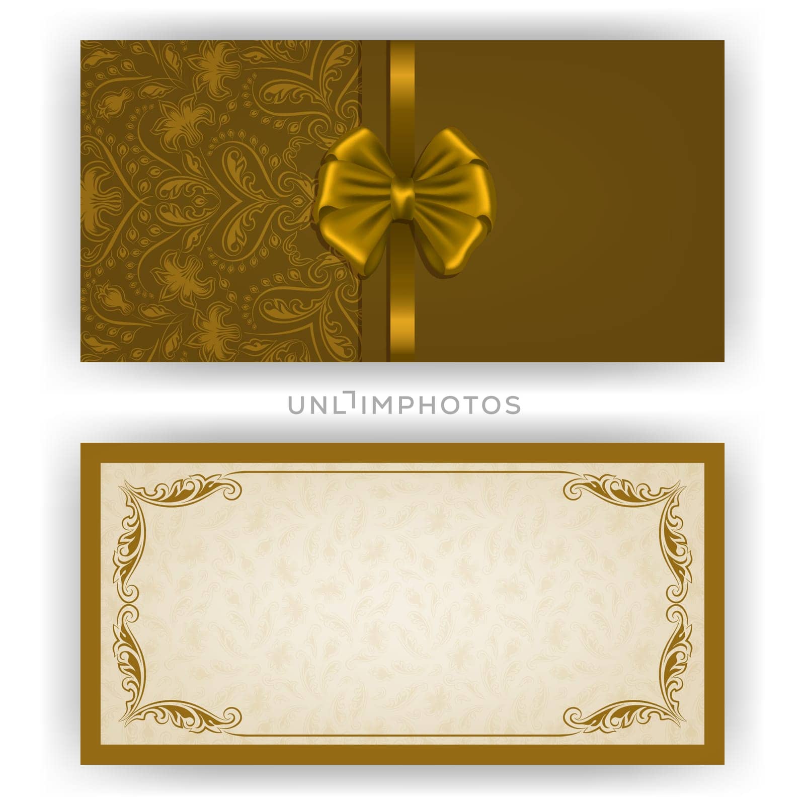 Elegant template luxury invitation, card with lace ornament, bow, place for text. Floral elements, ornate background. Vector illustration EPS 10.