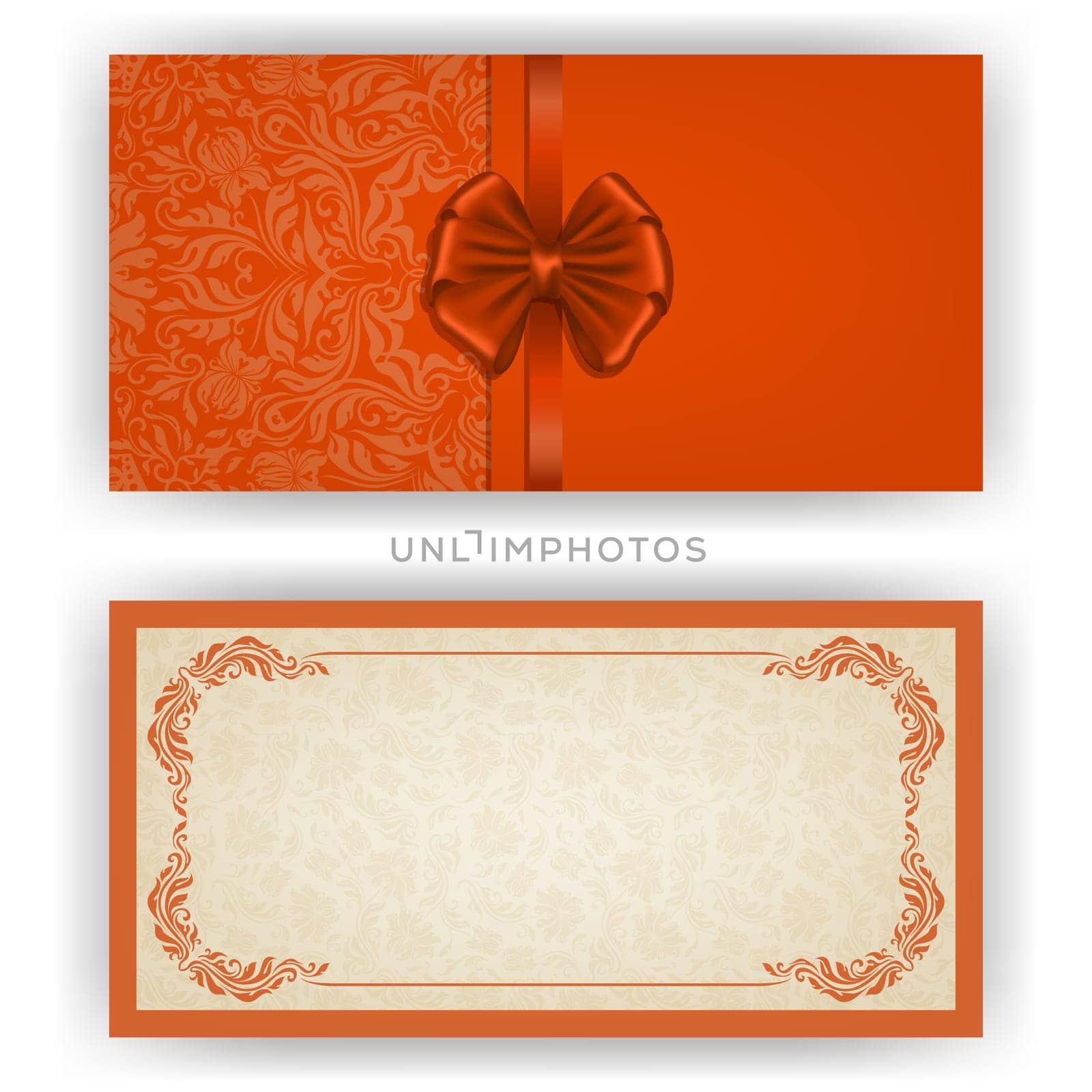 Elegant template luxury invitation, card with lace ornament, bow, place for text. Floral elements, ornate background. Vector illustration EPS 10.