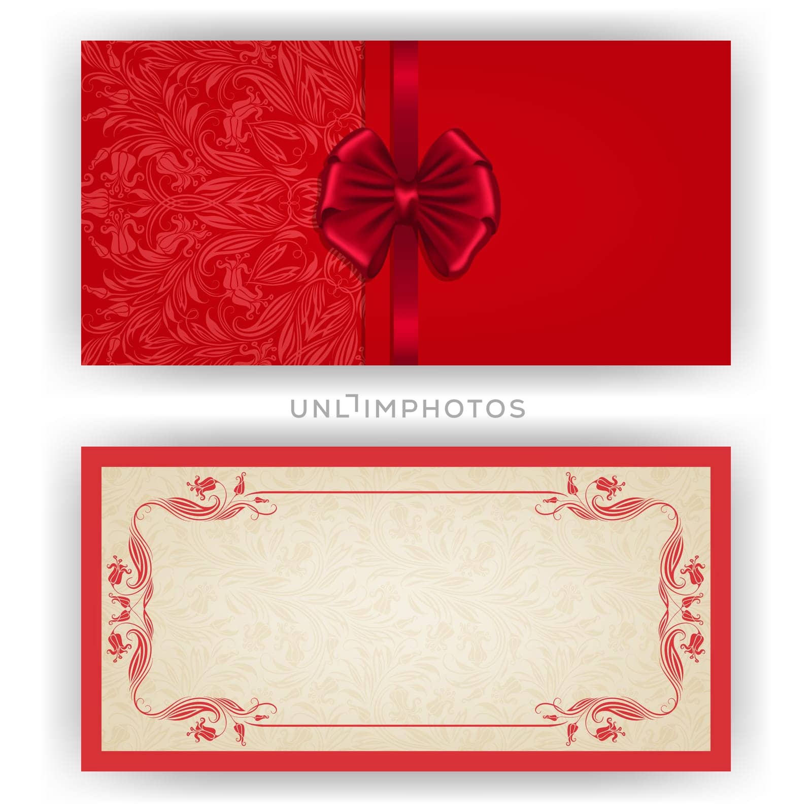 Elegant template luxury invitation, card with lace ornament, bow, place for text. Floral elements, ornate background. Vector illustration EPS 10.