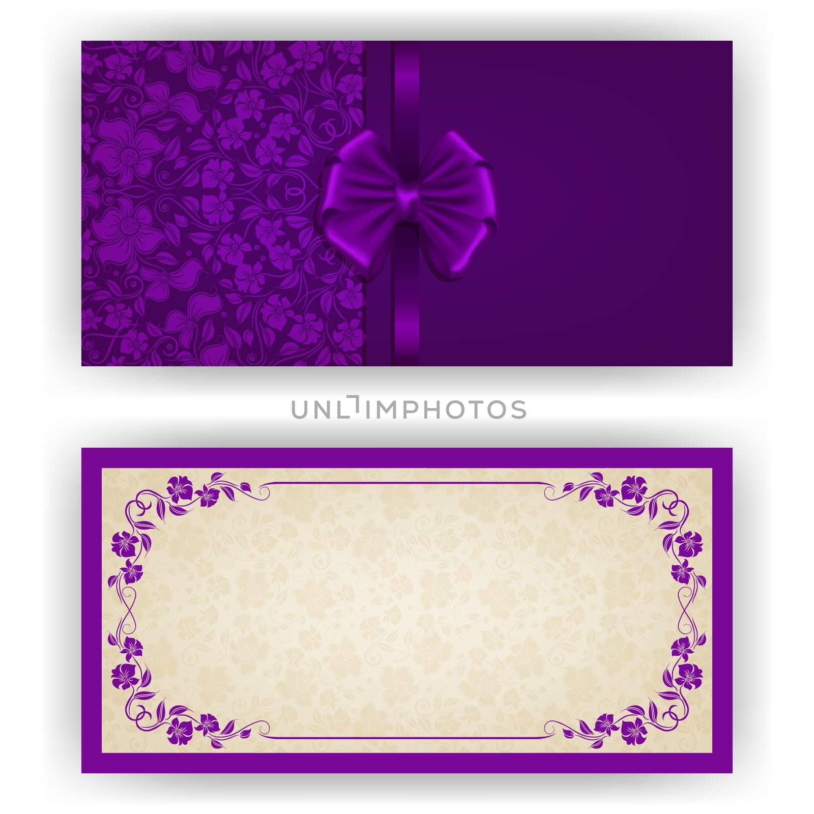 Elegant template luxury invitation, card with lace ornament, bow, place for text. Floral elements, ornate background. Vector illustration EPS 10.