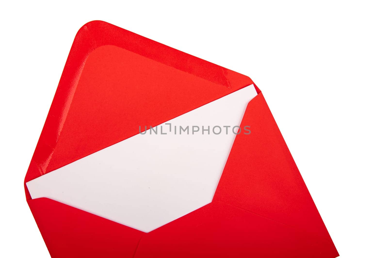 Red envelope with white Paper isolated over white background