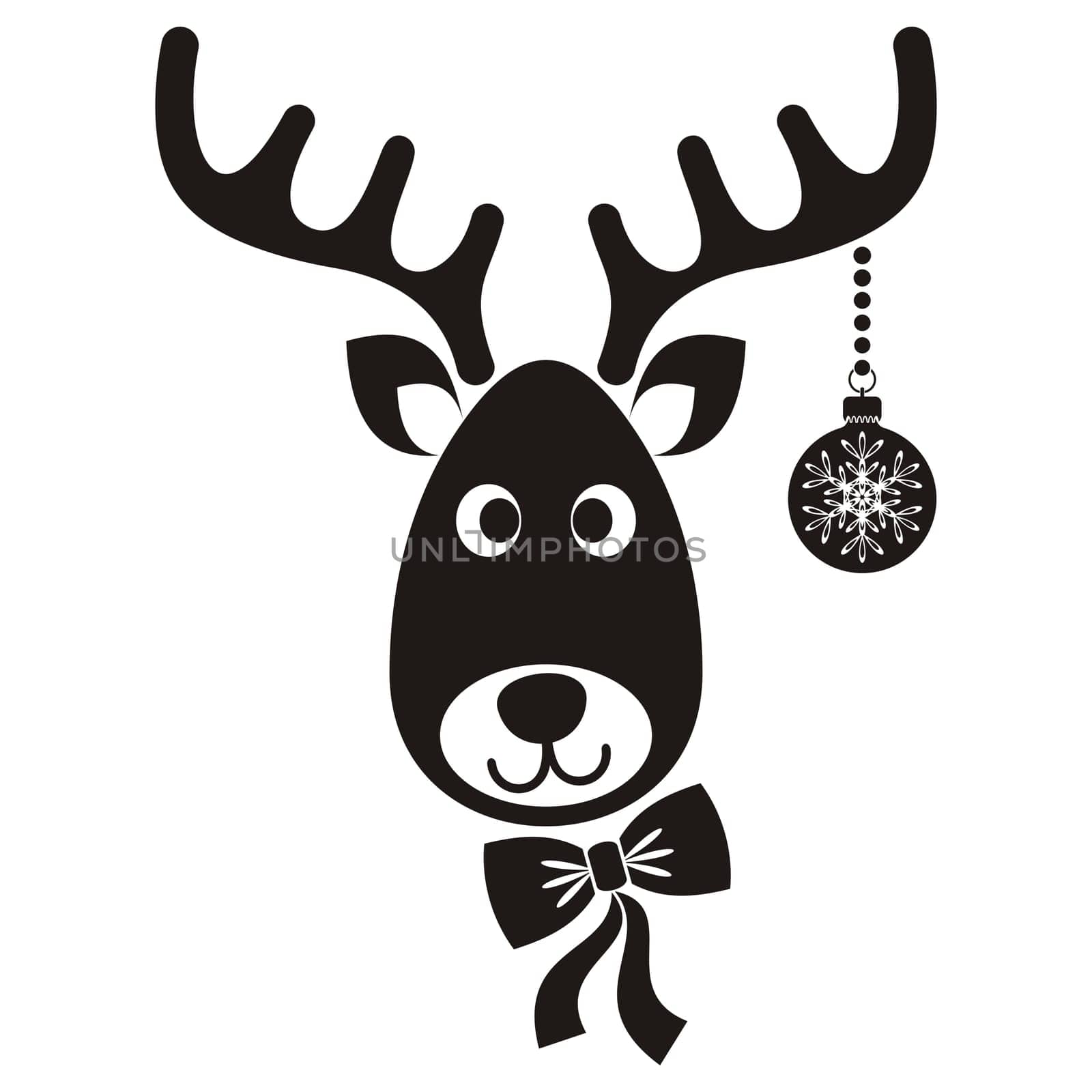 Cute black vector cartoon reindeer face christmas icon