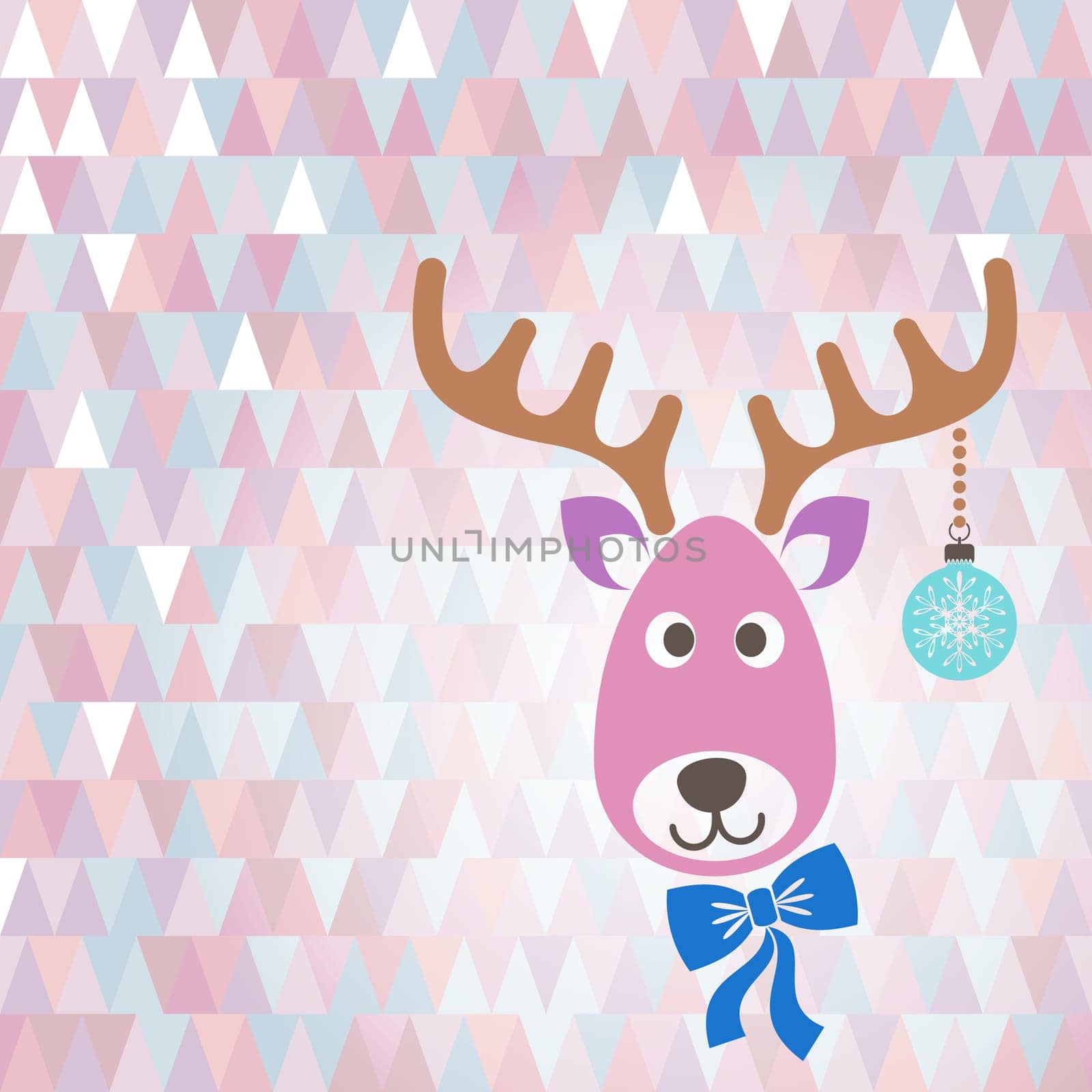 Christmas vector card with cute reindeer pastel colors