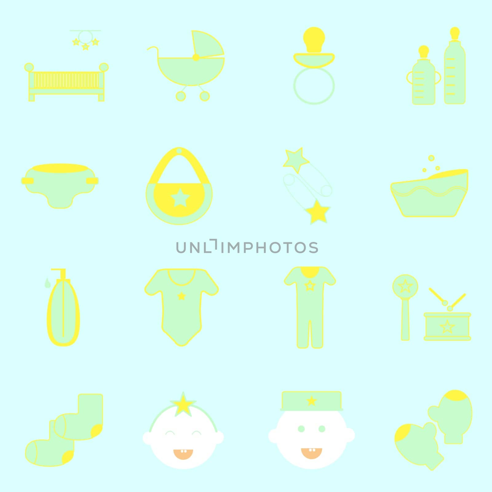 Baby color icons set on light background, stock vector
