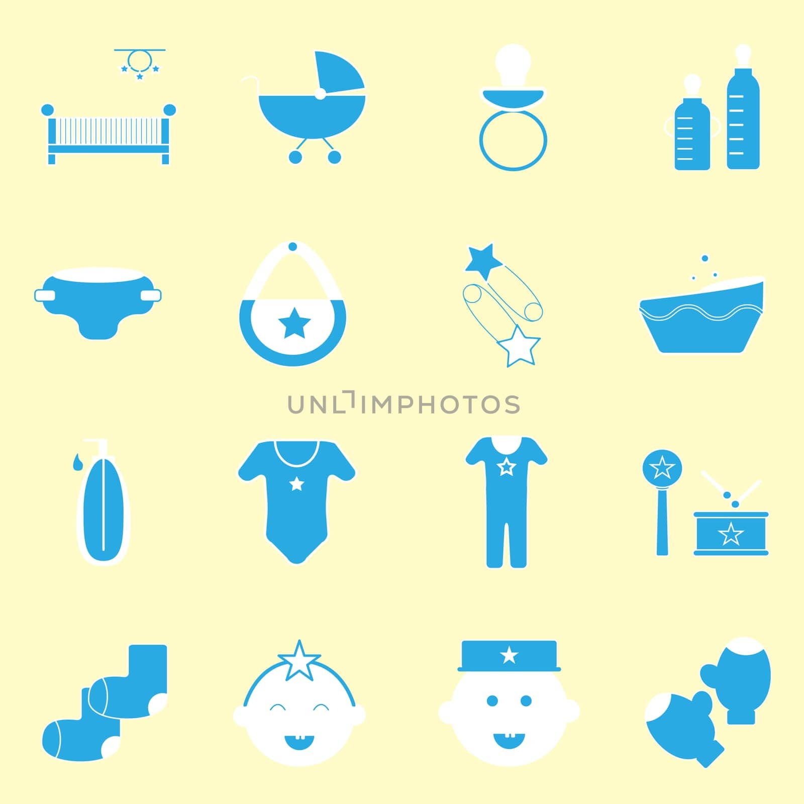 Baby blue color icons set, stock vector