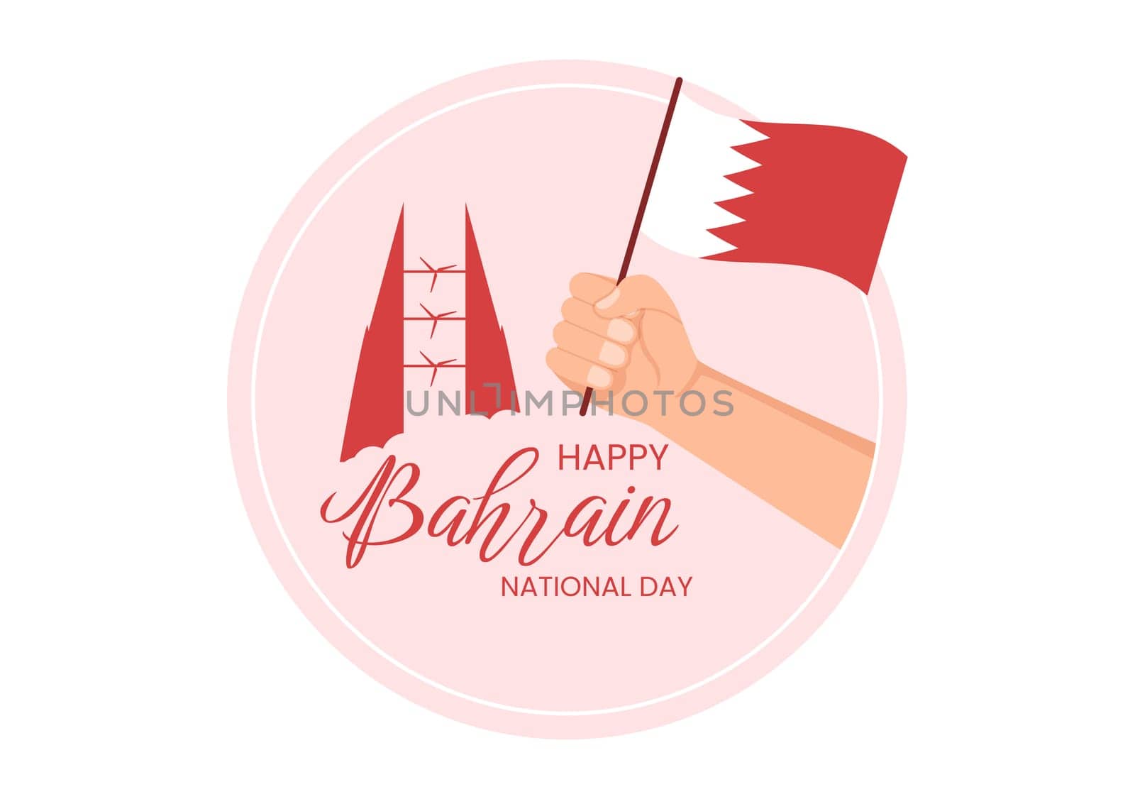 Bahrain National Day or Independence Template Hand Drawn Cartoon Flat Illustration with Wavy Flag in 16th of December Patriotic Holiday Design