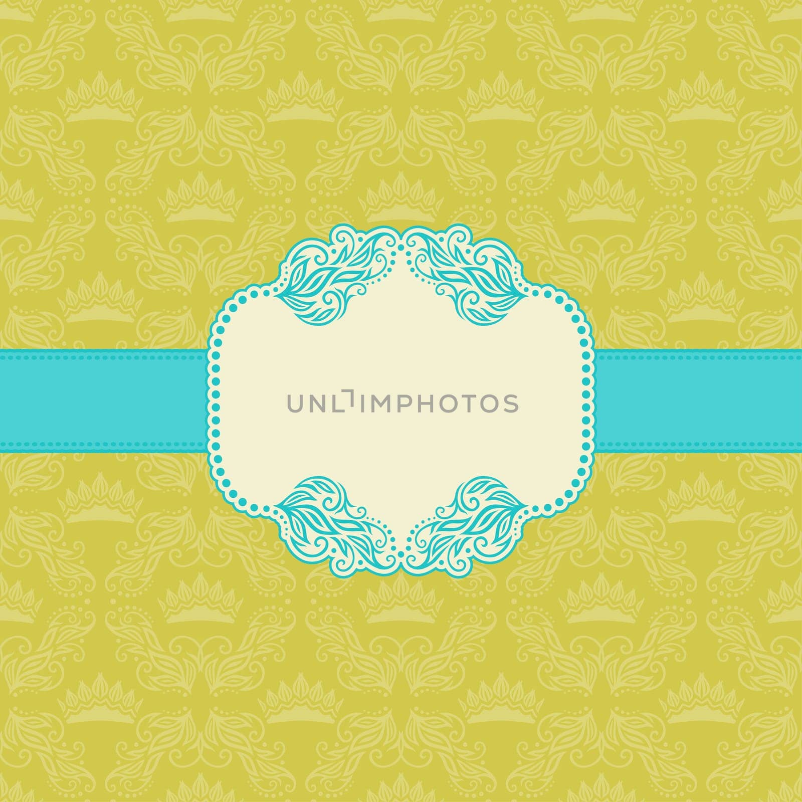 Vector template frame design for greeting card . Background - seamless pattern.