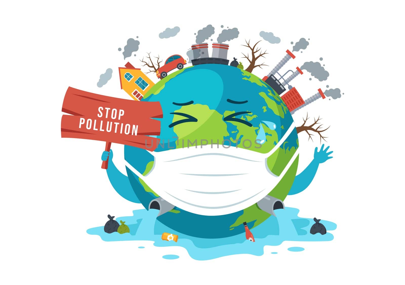 National Pollution Prevention Day for Awareness Campaign About Factory, Forest or Vehicle Problems in Template Hand Drawn Cartoon Flat Illustration