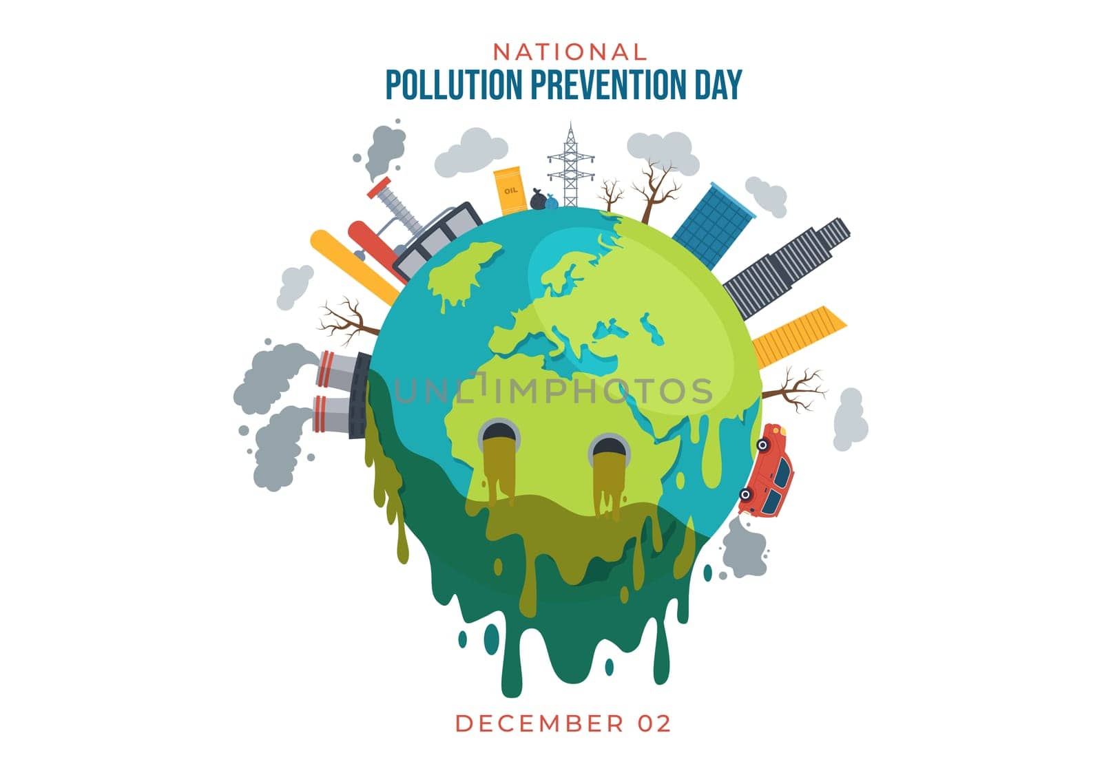 National Pollution Prevention Day for Awareness Campaign About Factory, Forest or Vehicle Problems in Template Hand Drawn Cartoon Flat Illustration