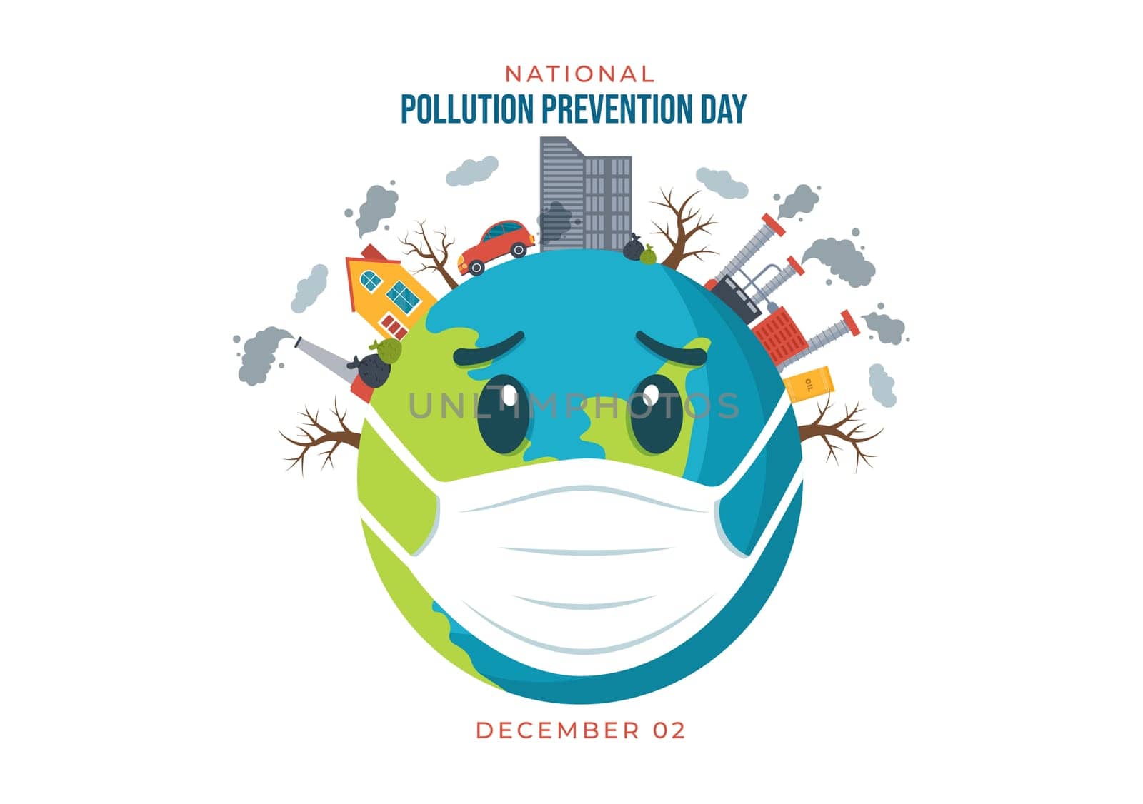 National Pollution Prevention Day for Awareness Campaign About Factory, Forest or Vehicle Problems in Template Hand Drawn Cartoon Flat Illustration