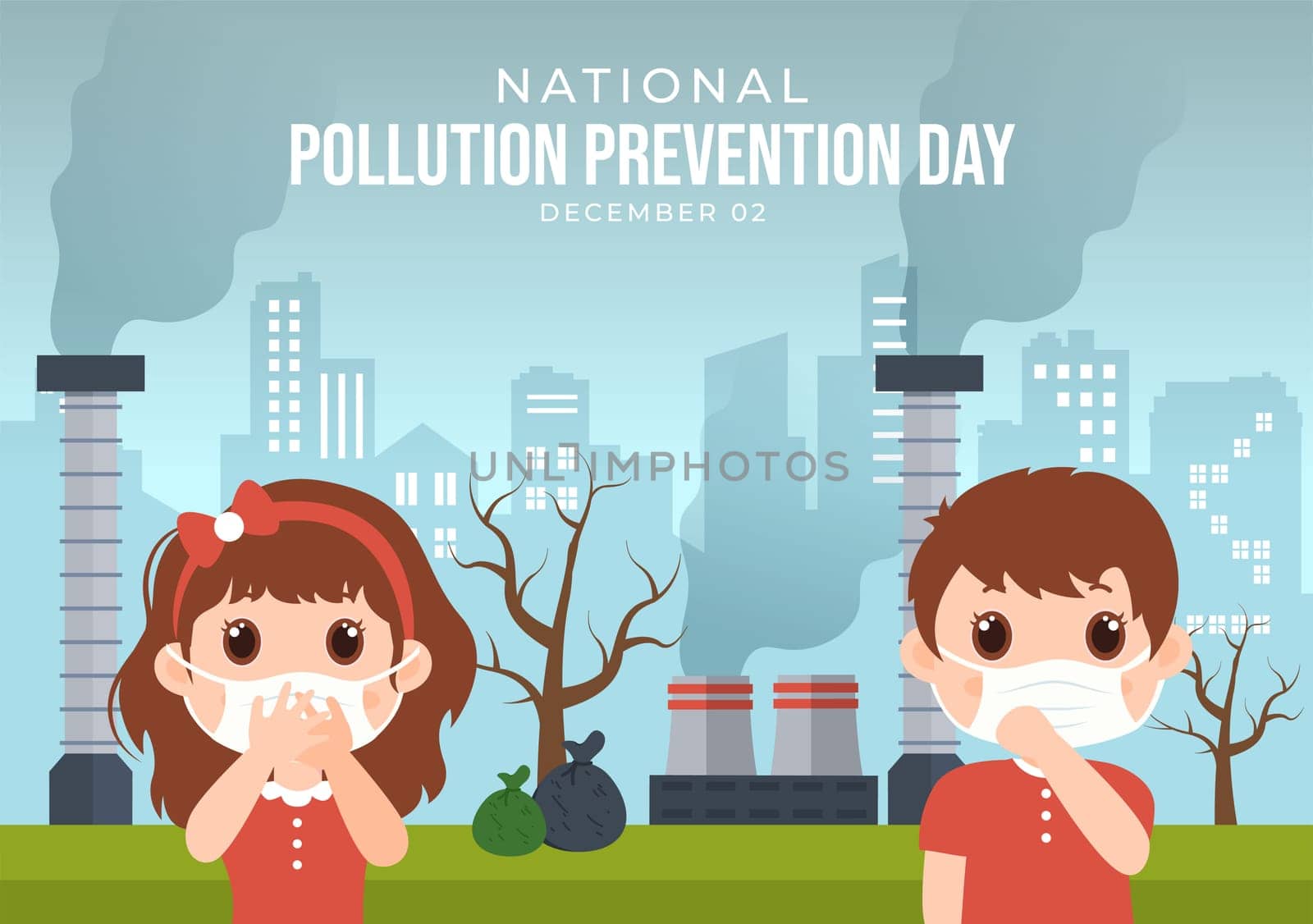 National Pollution Prevention Day for Awareness Campaign About Factory, Forest or Vehicle Problems in Template Hand Drawn Cartoon Flat Illustration