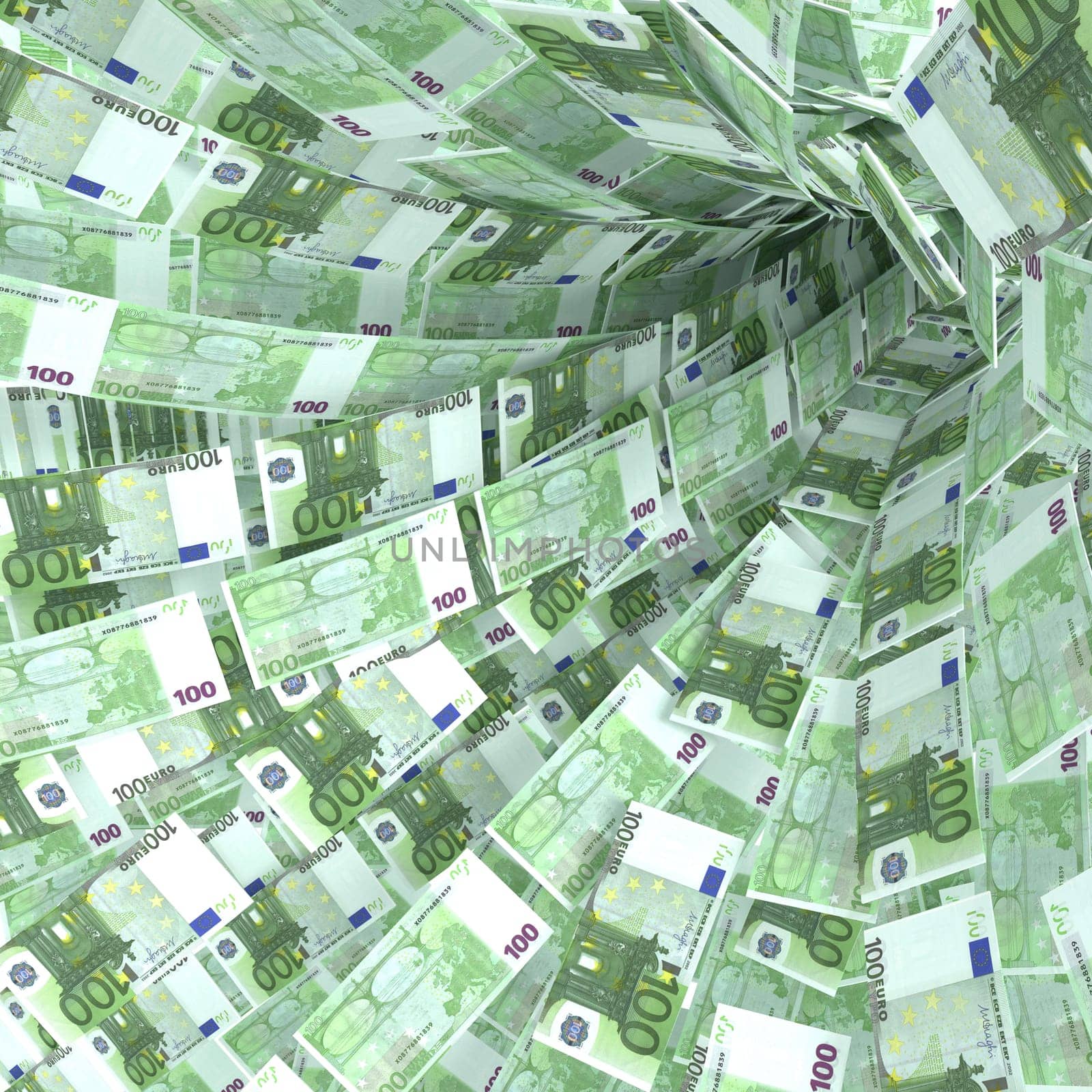 Money swirl of 100 euro notes