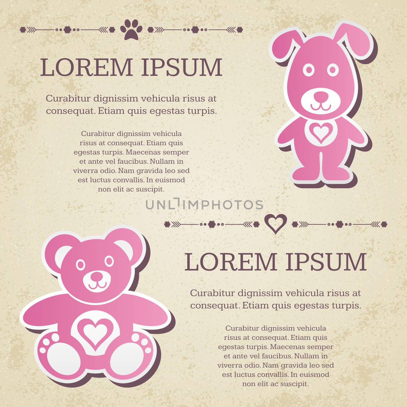 Baby shower grunge invitation with cute pink animals