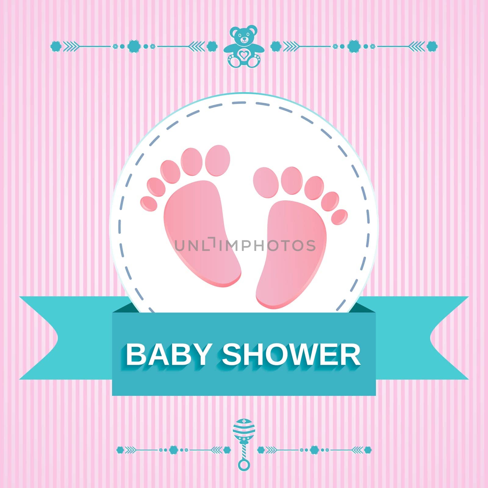 Beautiful vector vintage pink baby shower invitation card
