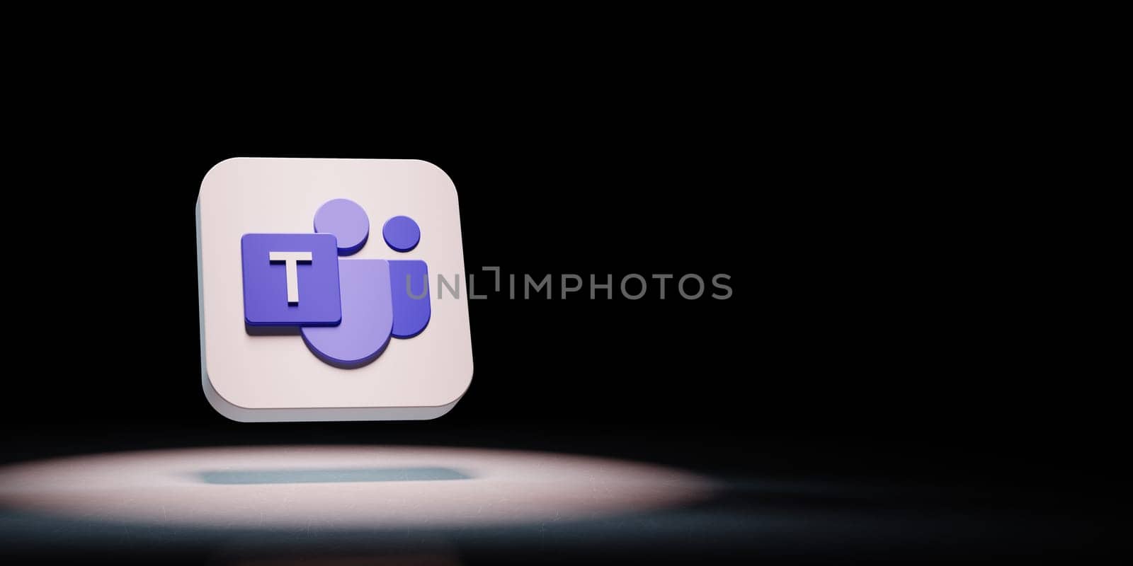 Microsoft Teams Logo 3D Symbol Shape Spotlighted on Black Background with Copy Space 3D Illustration