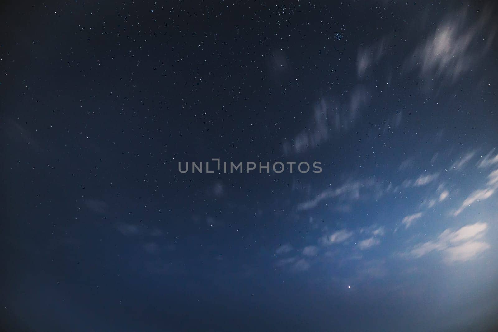 Real Night Sky Stars. Natural Starry Sky Blue Color Background.