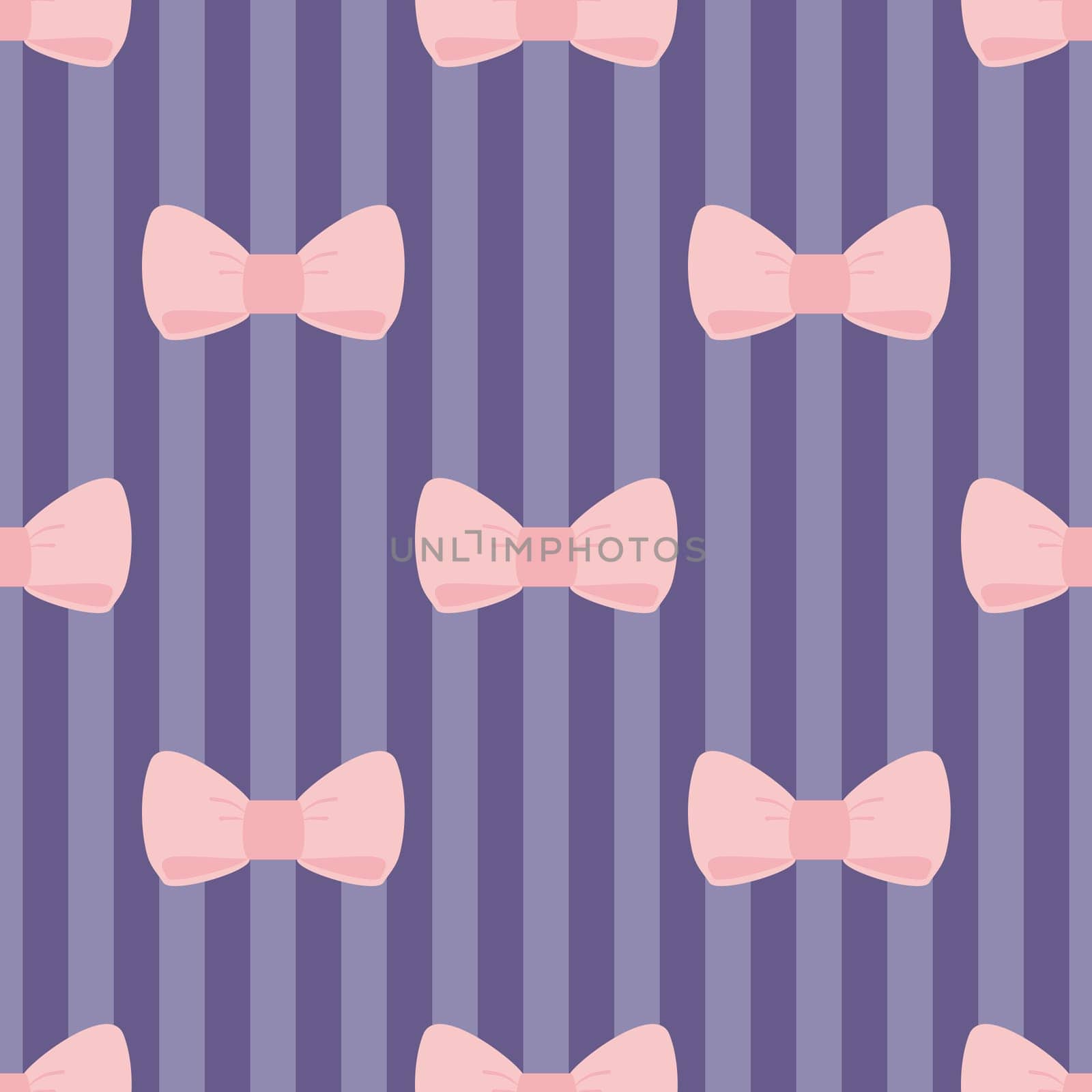 Seamless vector pattern with pastel pink bows on a navy blue strips background. For desktop wallpaper, web design, cards, invitations, wedding or baby shower albums, backgrounds, arts and scrapbooks.