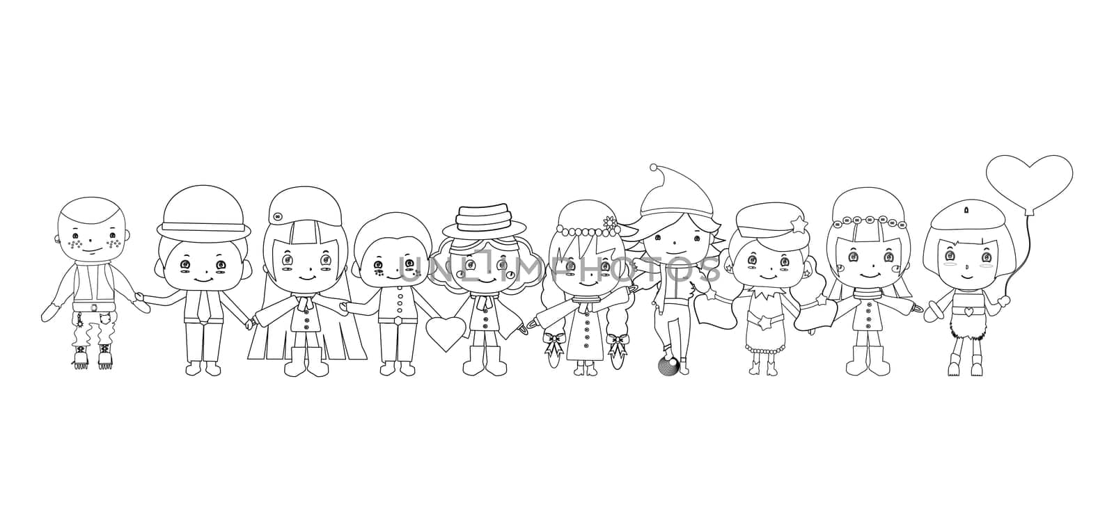 Happy big family smiling together, drawing sketch