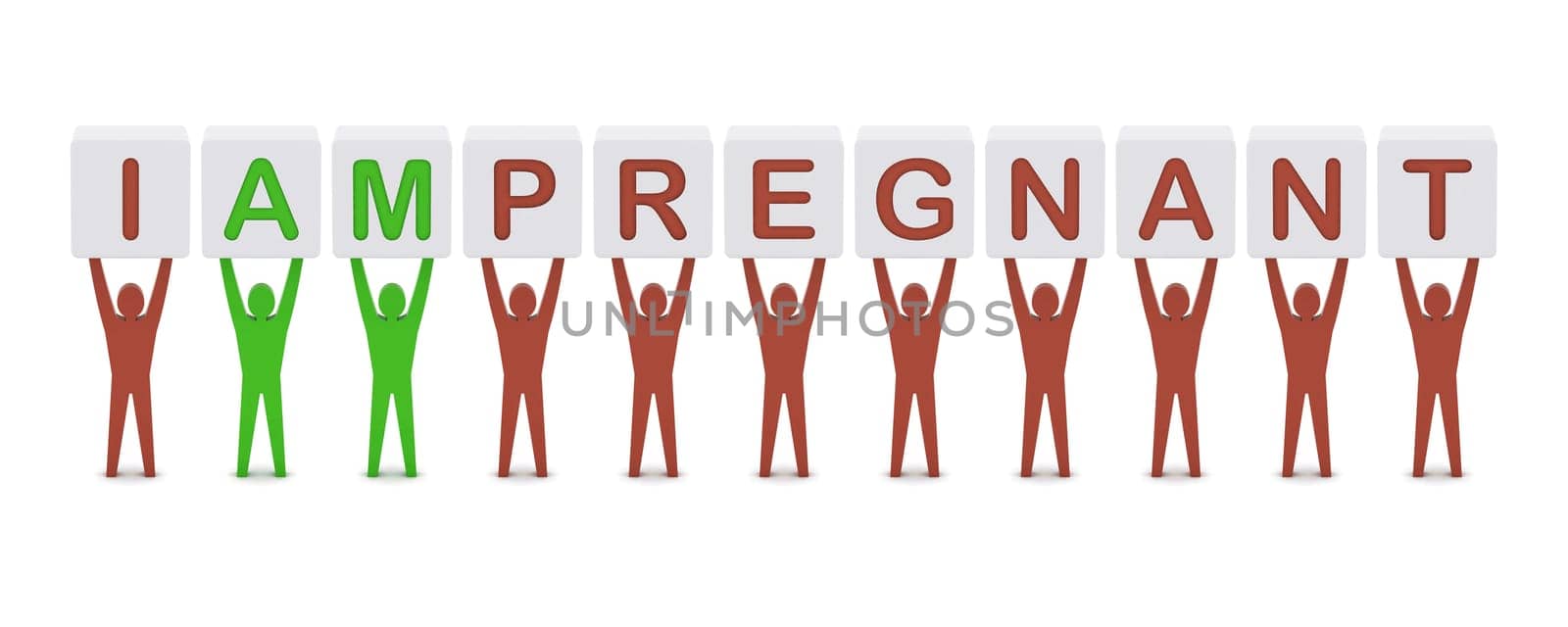 Men holding the phrase i am pregnant. Concept 3D illustration.