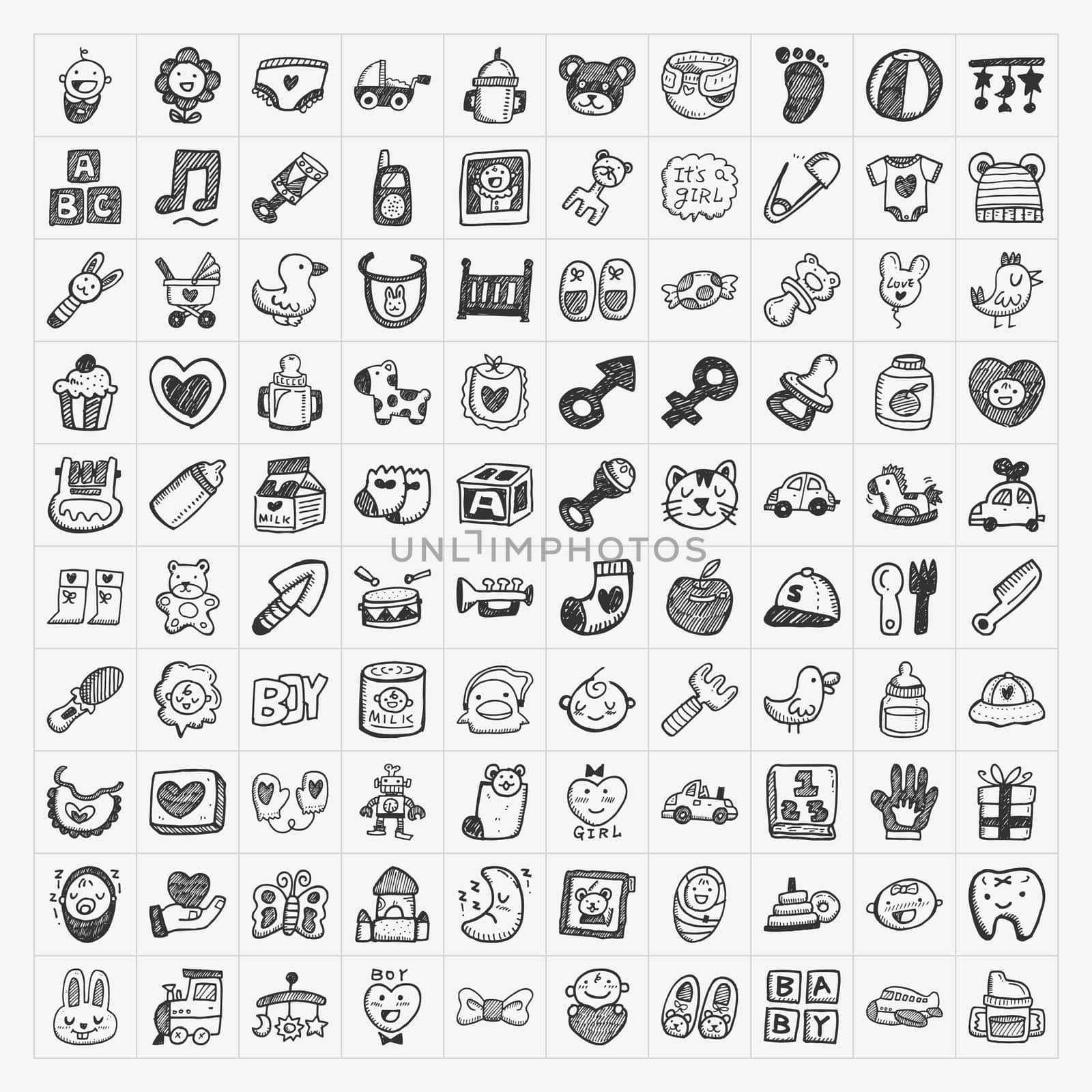 doodle baby icon sets