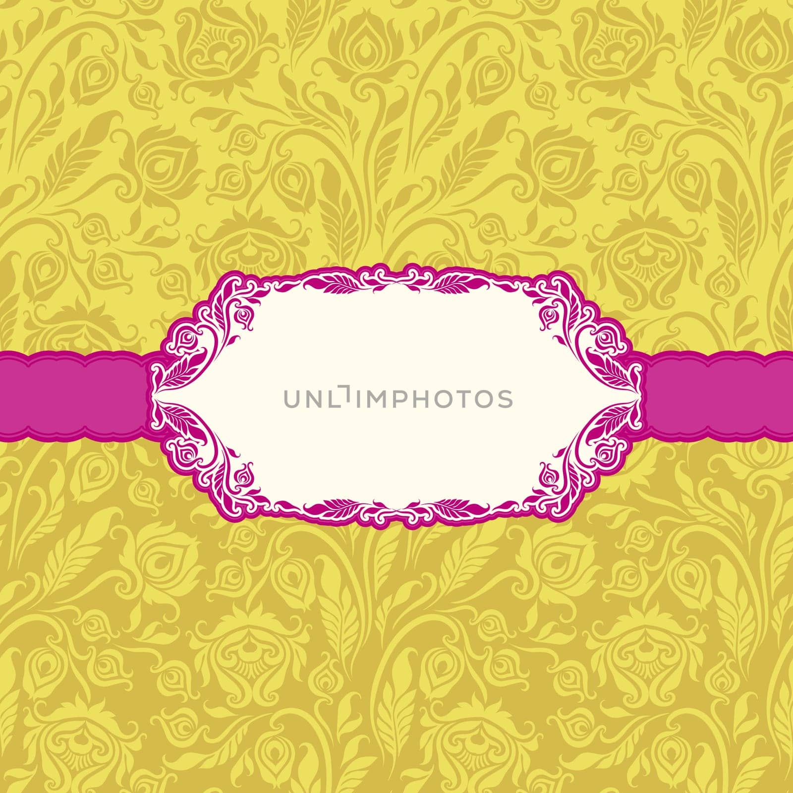 Template vector frame design for greeting card, invitation. Background - floral seamless pattern.