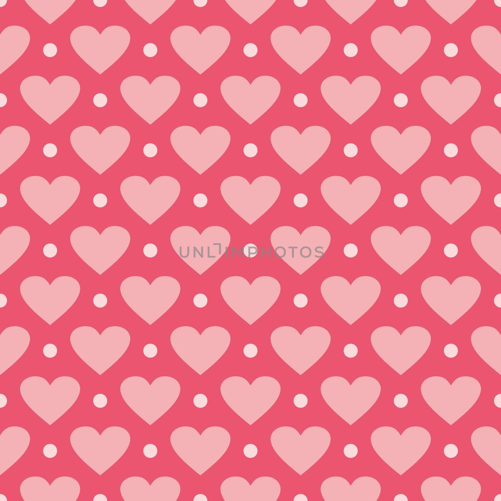 Pink vector background with hearts and polka dots. Cute seamless pattern for valentines desktop wallpaper or cute website design.