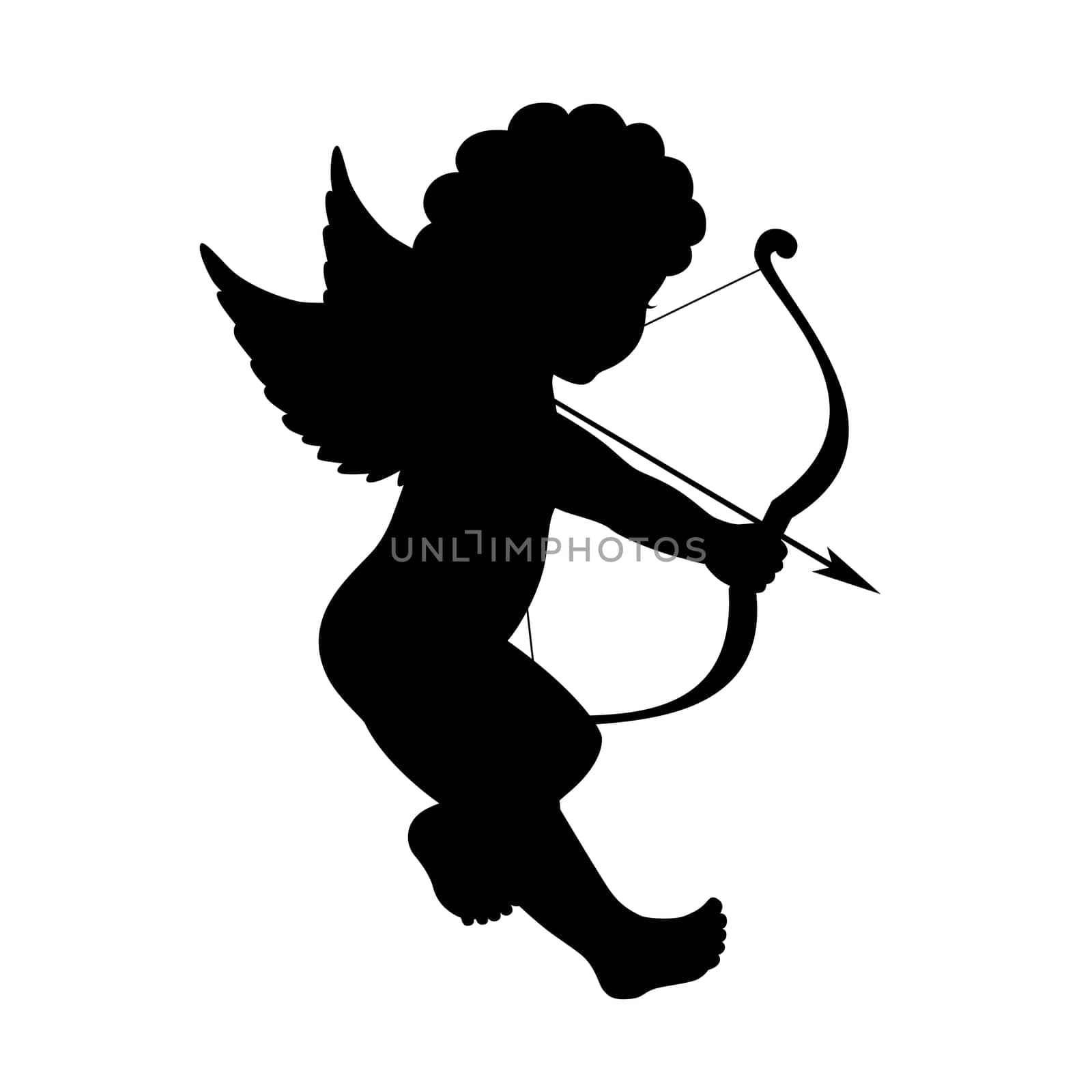 black vector silhouette of a cupid shooting arrow