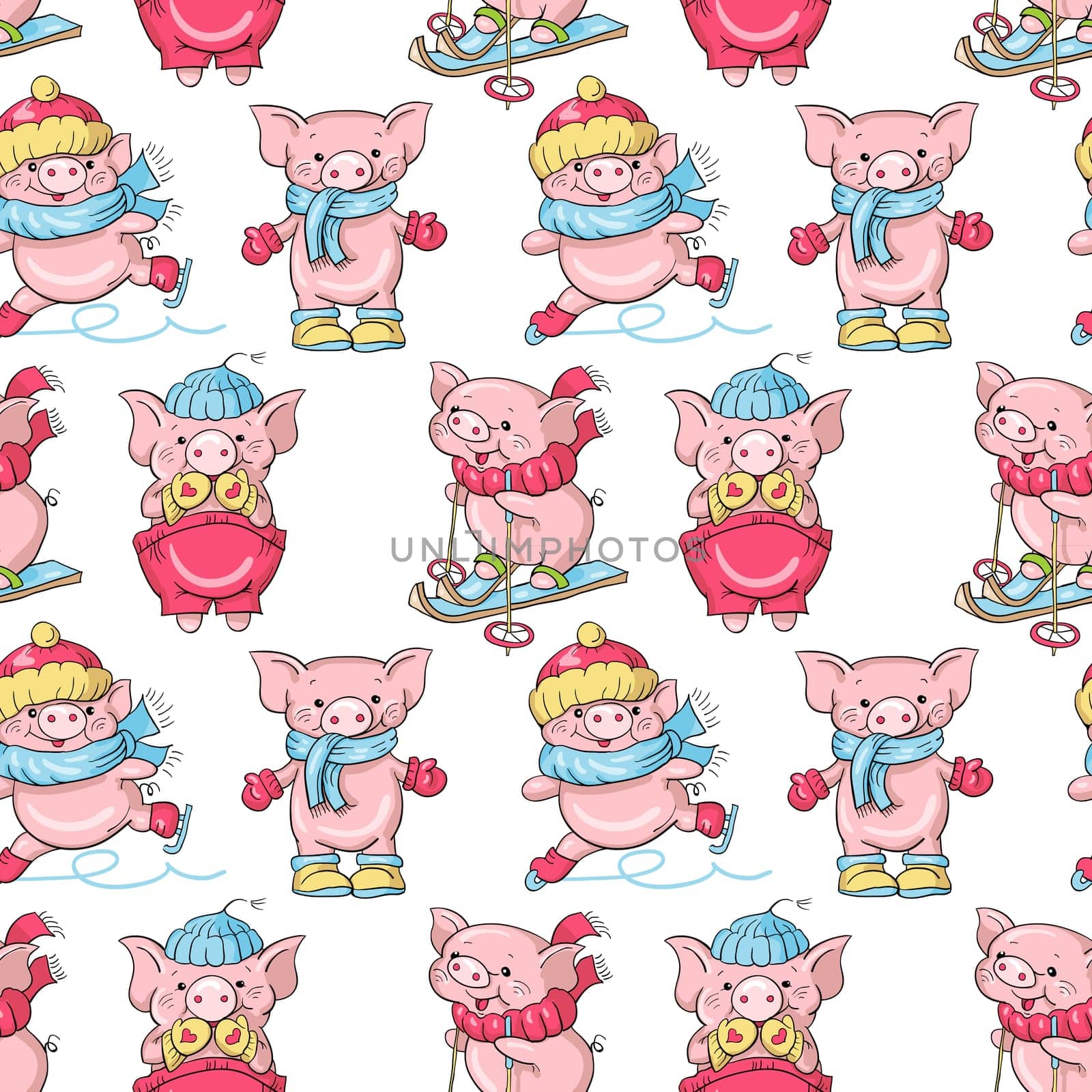 Seamless pattern - funny cartoon  pigs