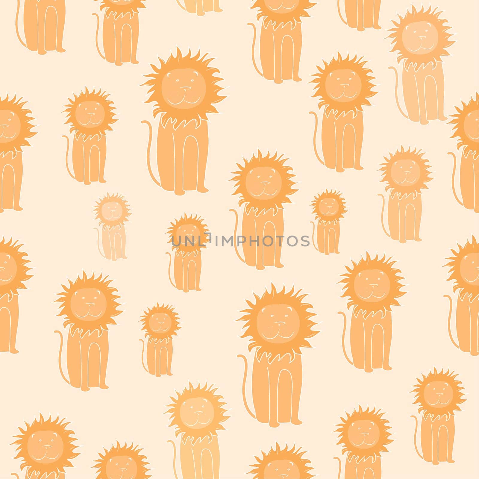Cute seamless background with lions. Pattern in pastel colors.