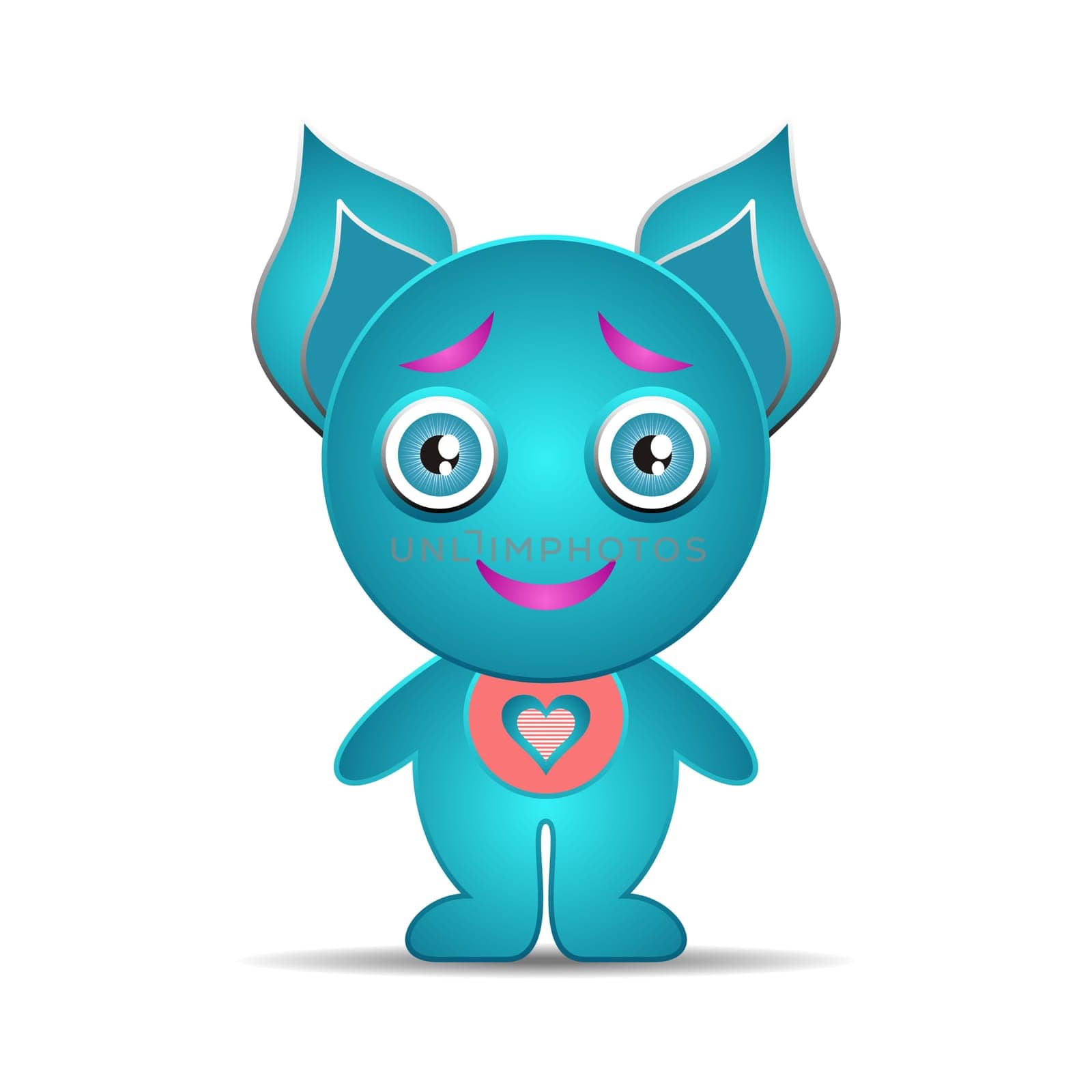 Little cute shy turquoise cartoon monster vector illustration