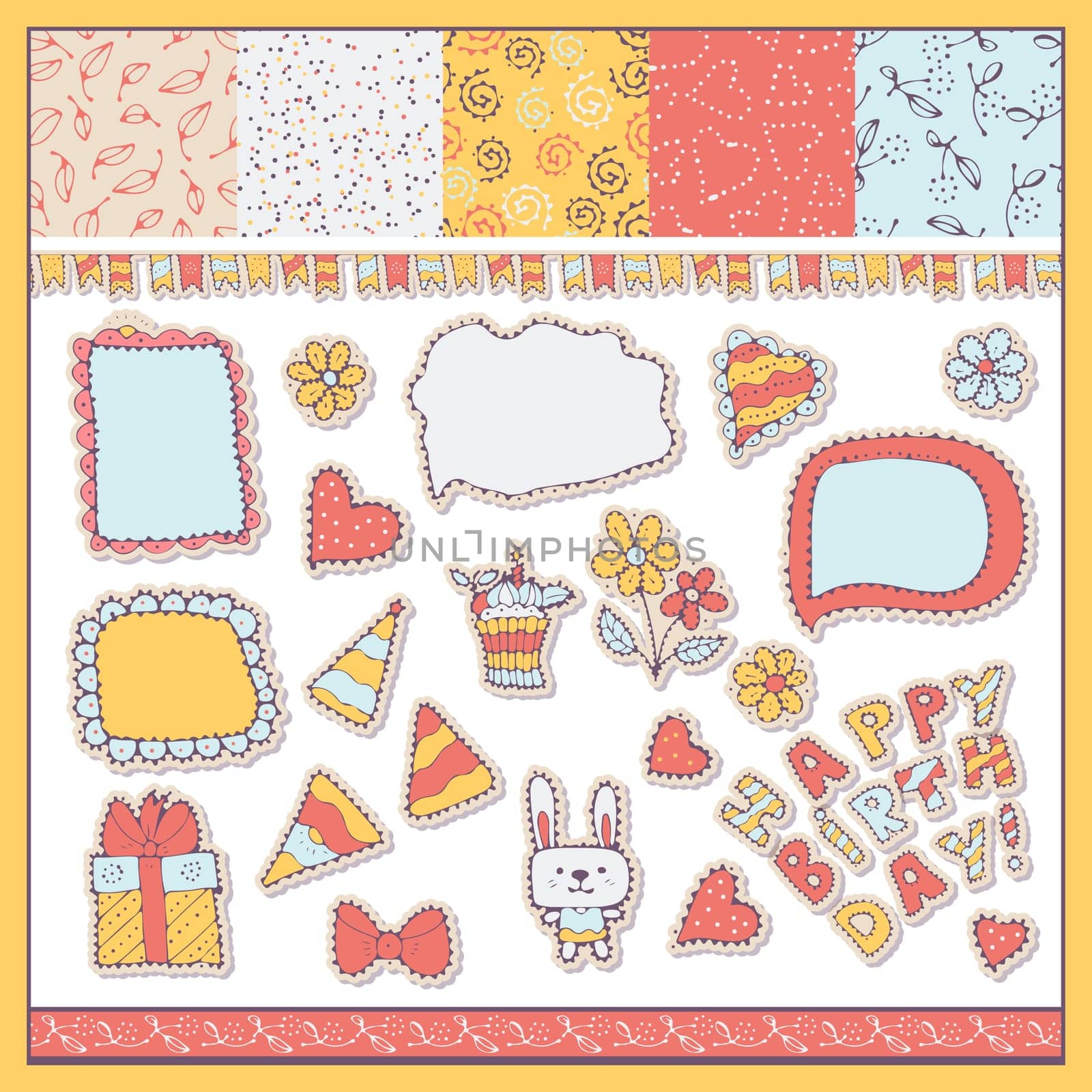 Set of birthday party elements.Vector illustration.