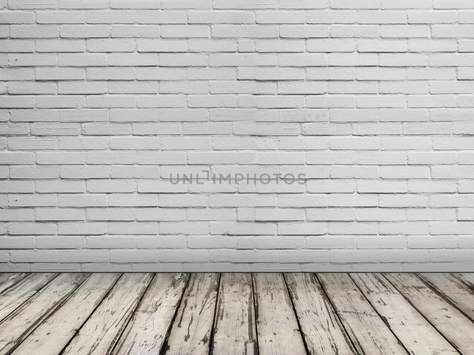 White brick wall and wood floor