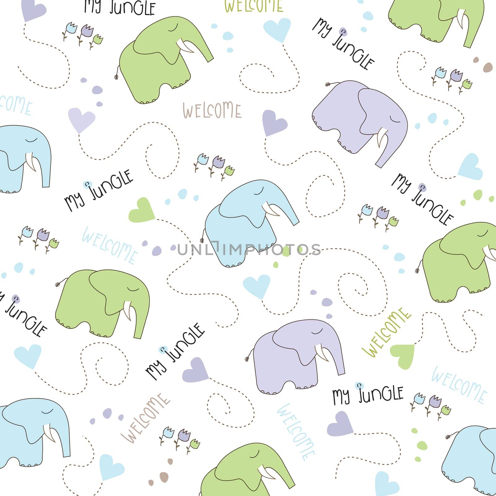 Seamless baby elephant pattern, illustration in vector format