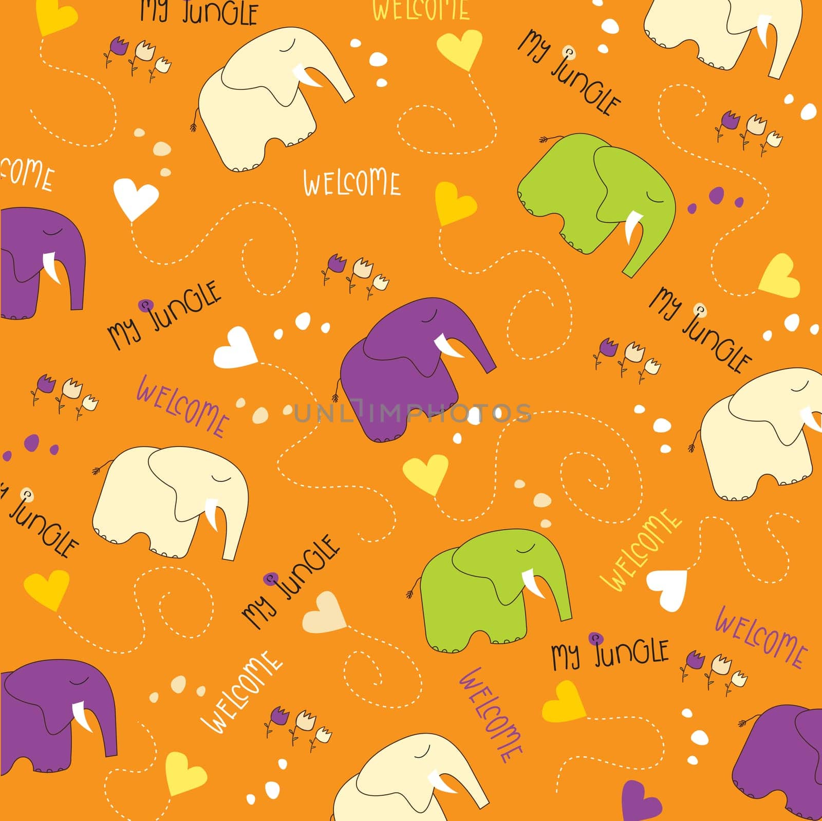 Seamless baby elephant pattern, illustration in vector format
