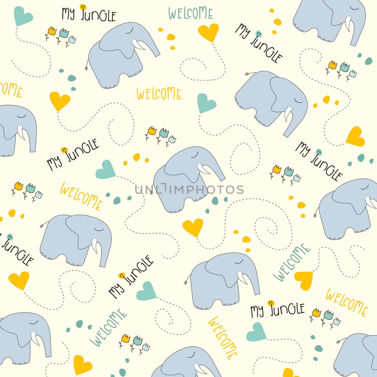 Seamless baby elephant pattern, illustration in vector format