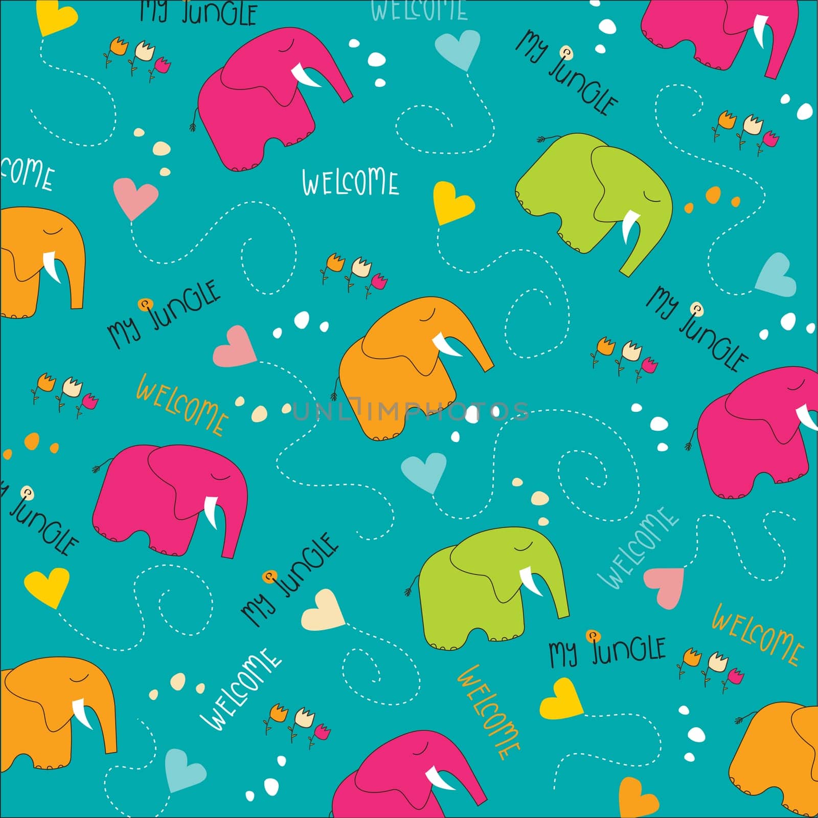 Seamless baby elephant pattern, illustration in vector format