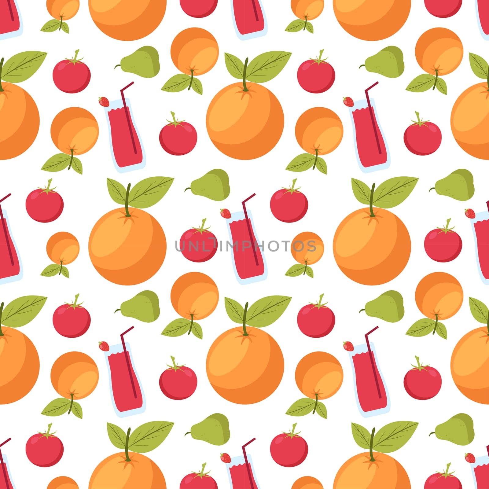 Vegetarian, Fruit and Vegetables Seamless Pattern Design with Fresh, Organic and Natural Food in Hand Drawn Flat Cartoon Background Illustration